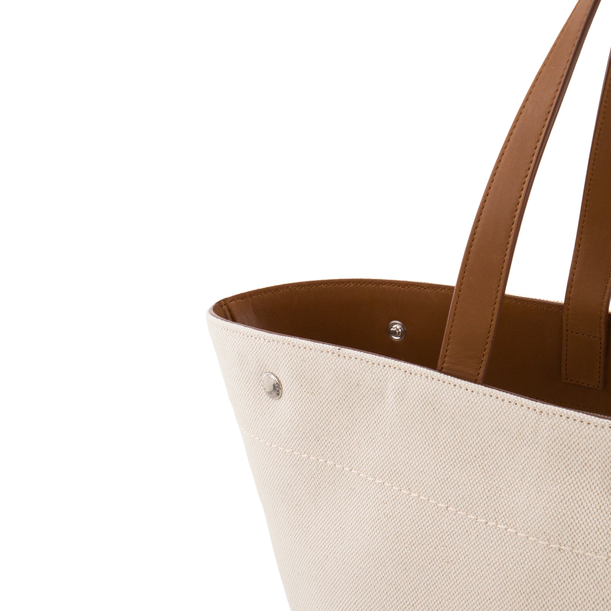 SAINT LAURENT - Sac Cabas Rive Gauche Saint Laurent en toile beige et cuir marron