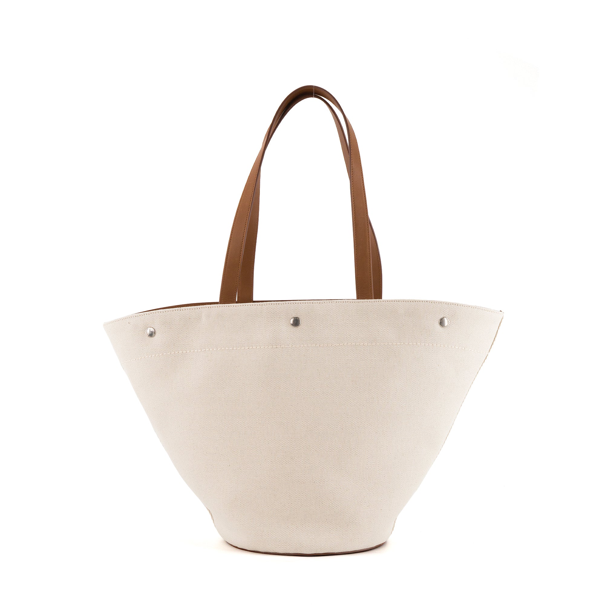SAINT LAURENT - Sac Cabas Rive Gauche Saint Laurent en toile beige et cuir marron