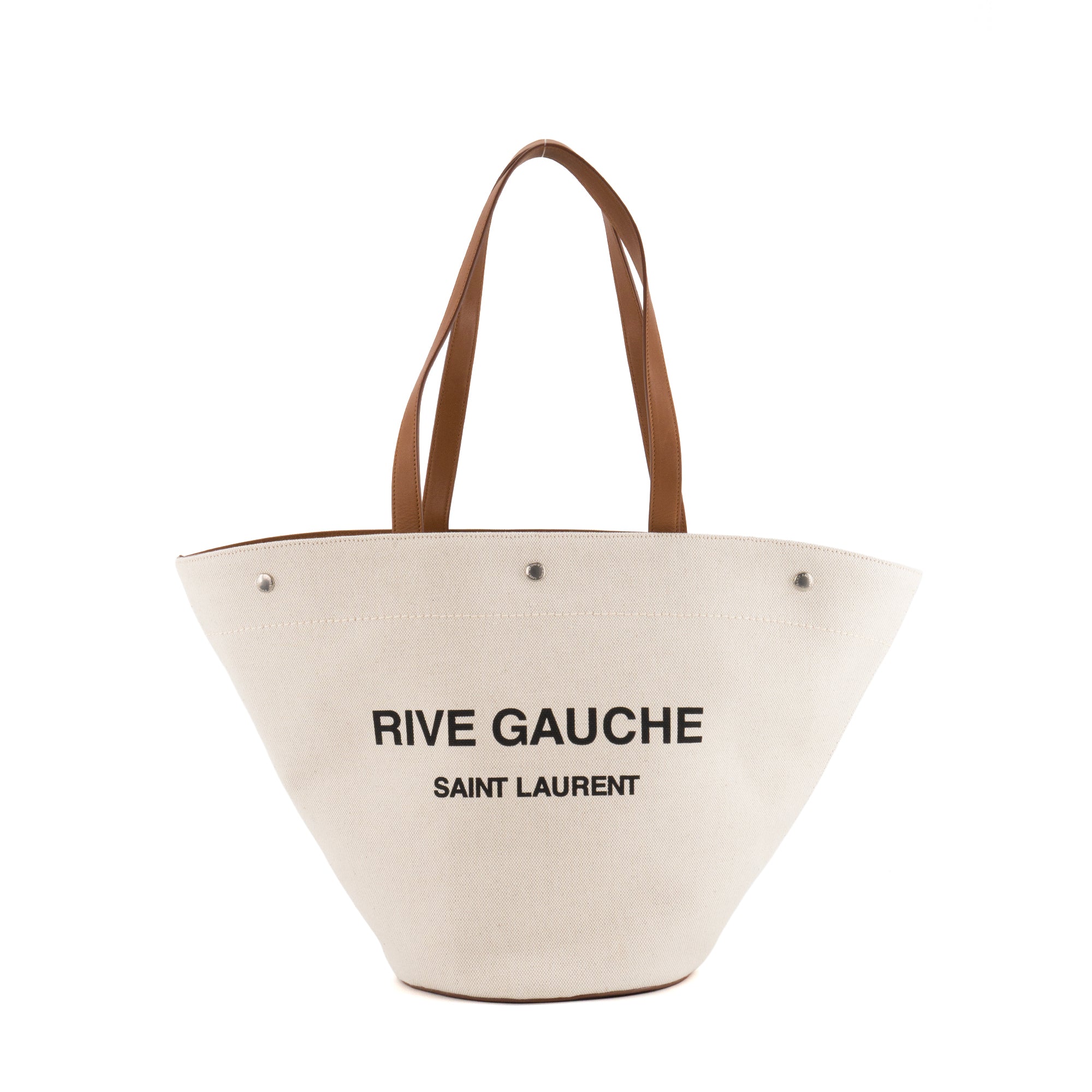 SAINT LAURENT - Sac Cabas Rive Gauche Saint Laurent en toile beige et cuir marron