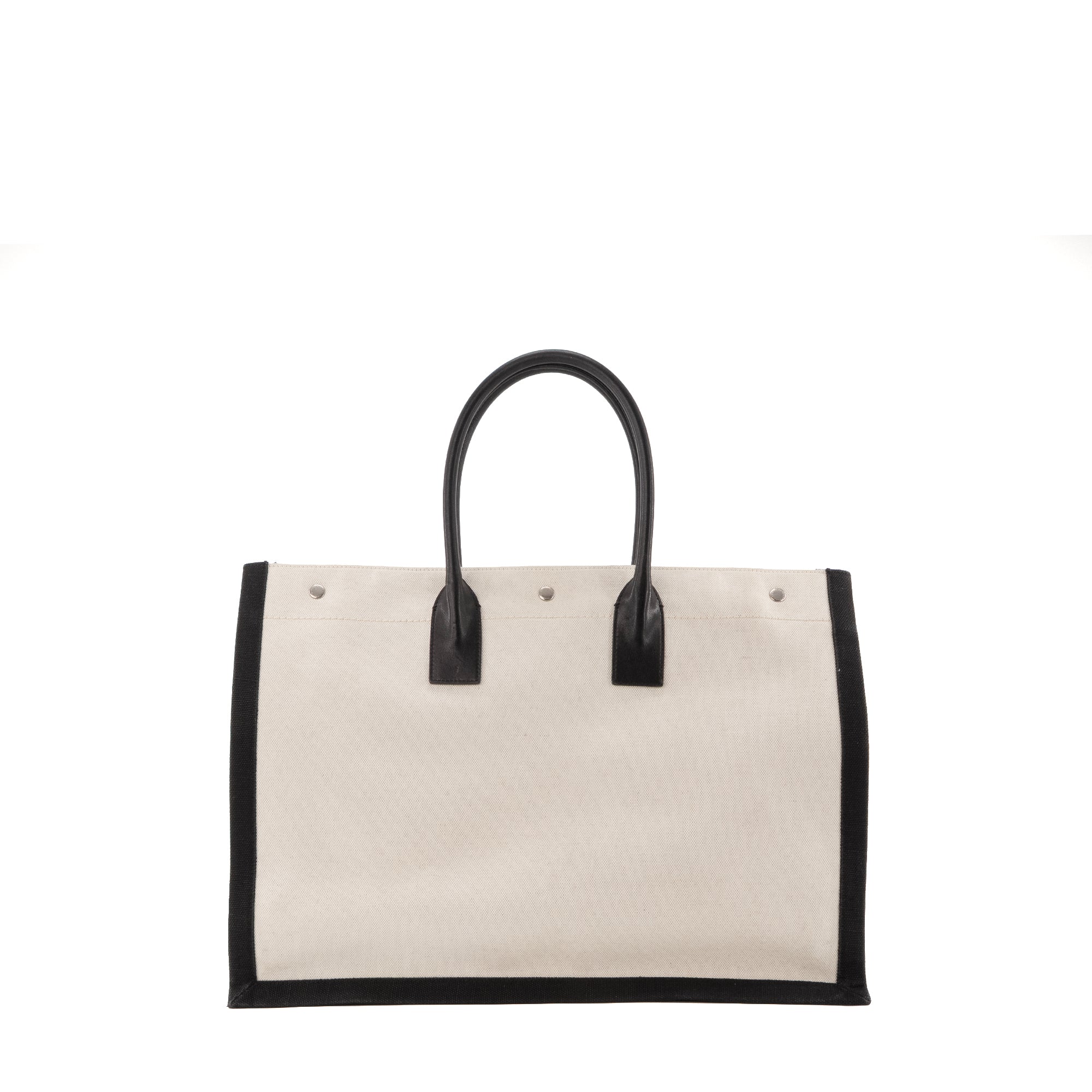 SAINT LAURENT - Sac cabas Rive Gauche Saint Laurent en toile beige et noire