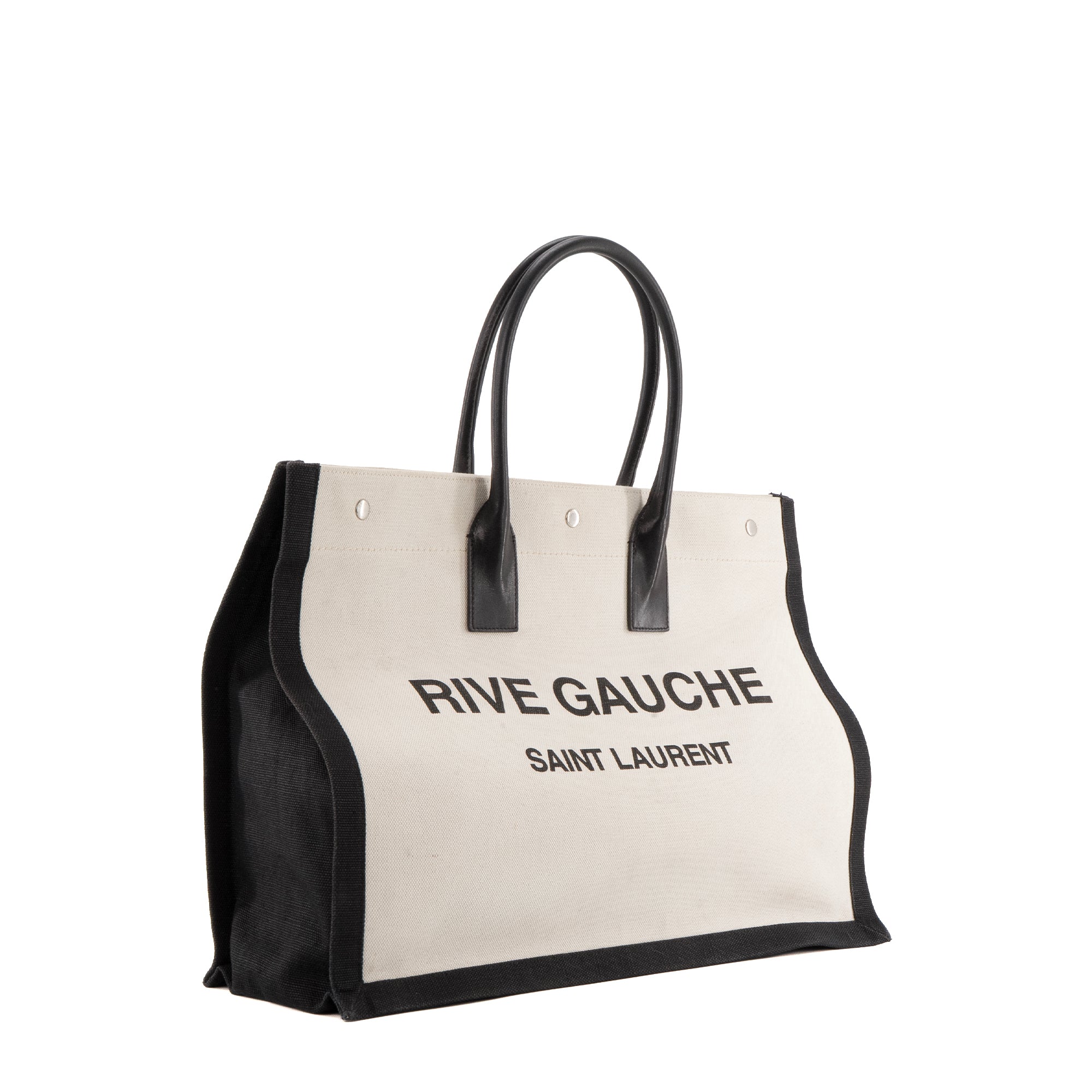 SAINT LAURENT - Sac cabas Rive Gauche Saint Laurent en toile beige et noire