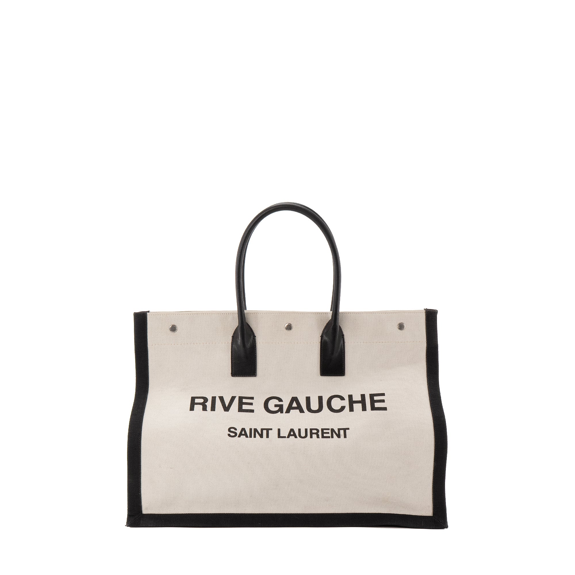 SAINT LAURENT - Sac cabas Rive Gauche Saint Laurent en toile beige et noire