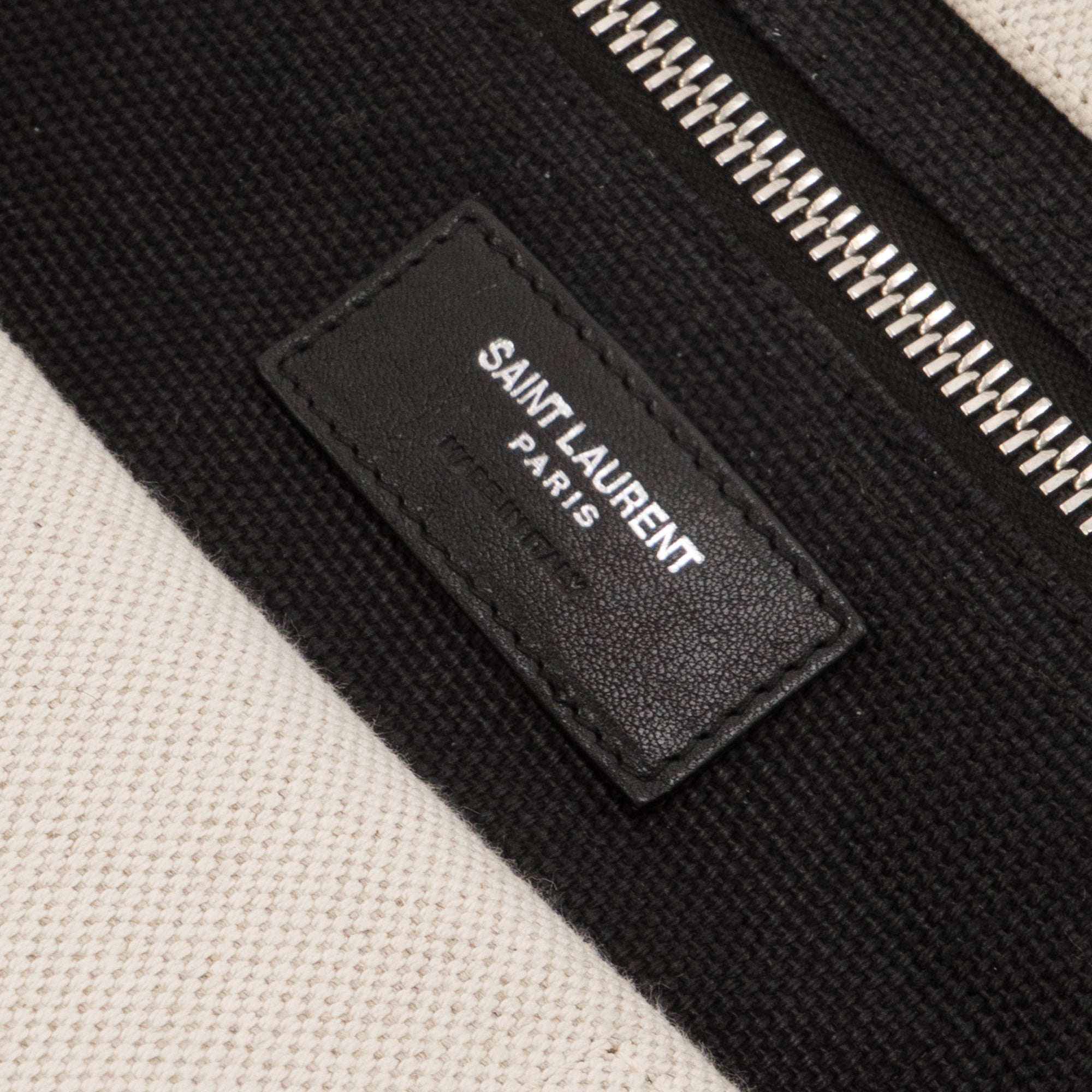 SAINT LAURENT - Sac cabas Rive Gauche Saint Laurent en toile beige et noire