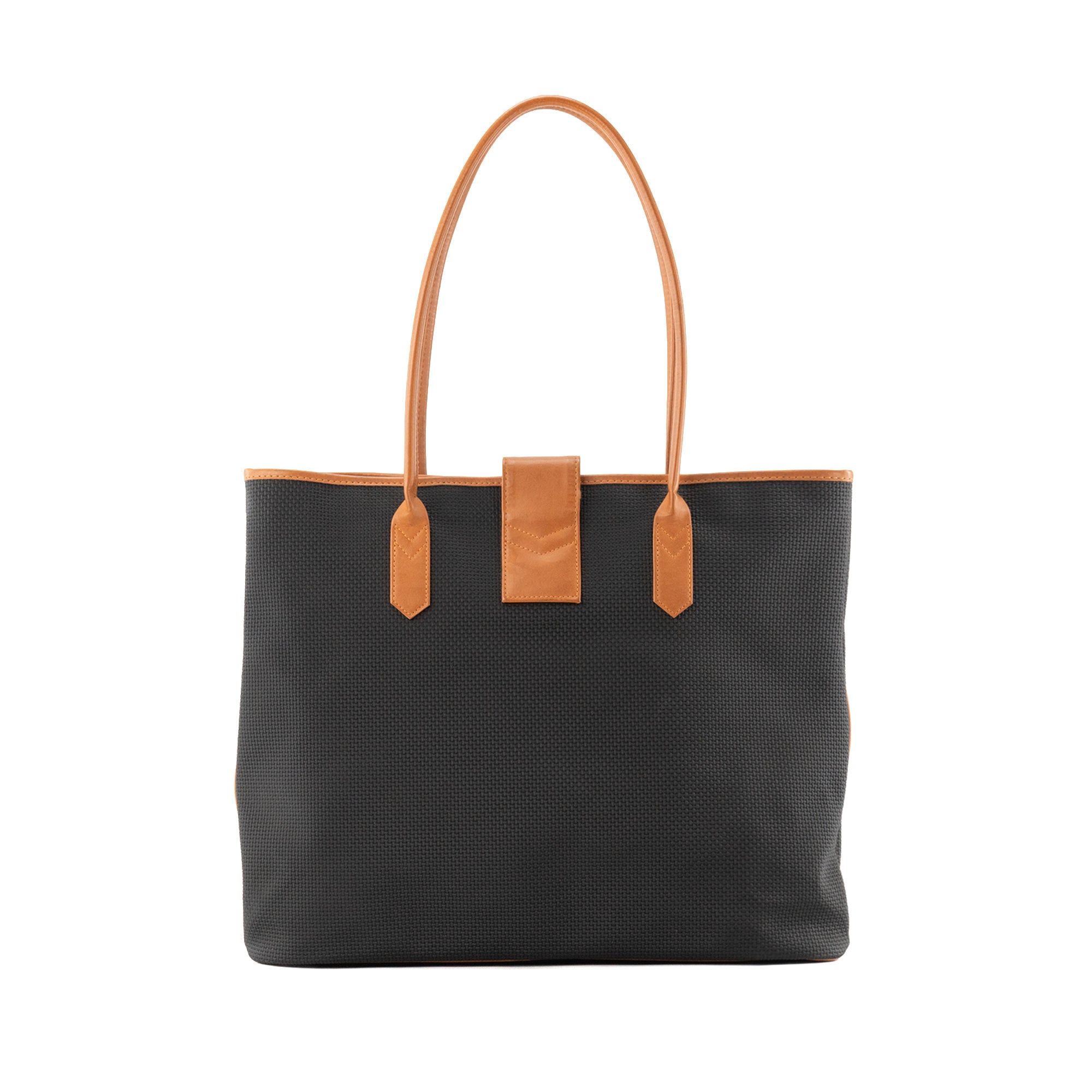 SAINT LAURENT - Sac Cabas Saint Laurent en toile bleu foncé et marron vintage