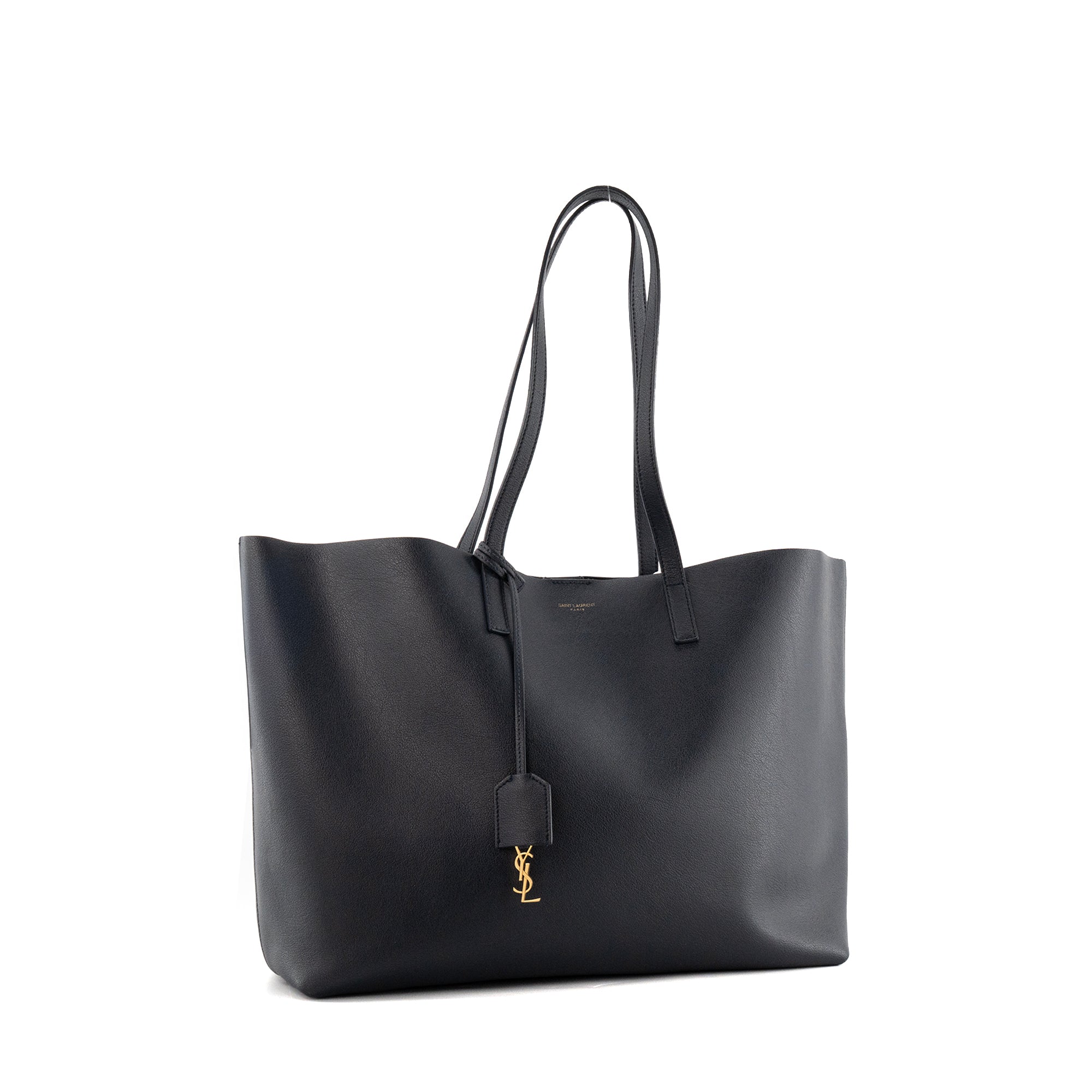 SAINT LAURENT - Sac Cabas Shopping Saint Laurent en cuir grainé bleu marine