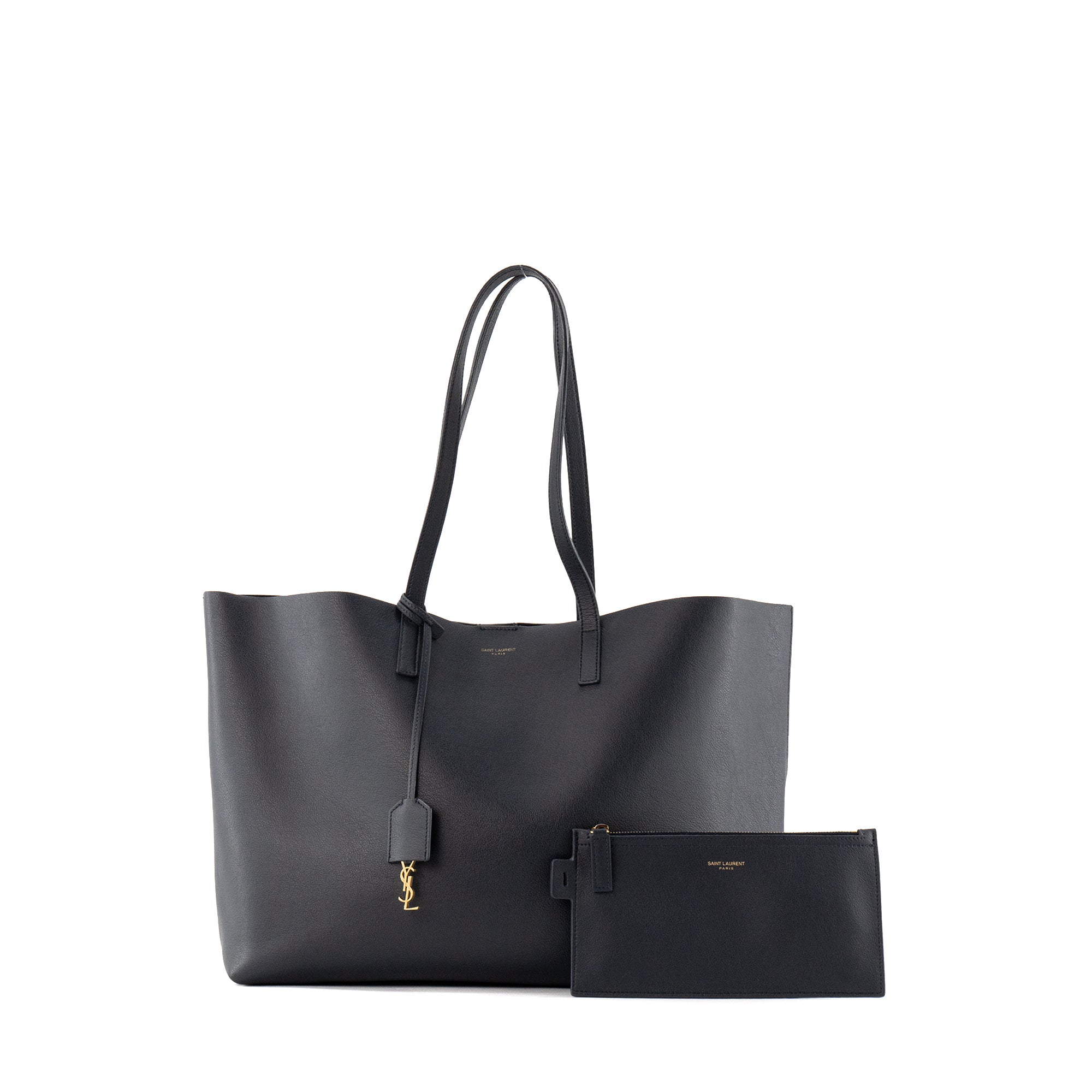 SAINT LAURENT - Sac Cabas Shopping Saint Laurent en cuir grainé bleu marine