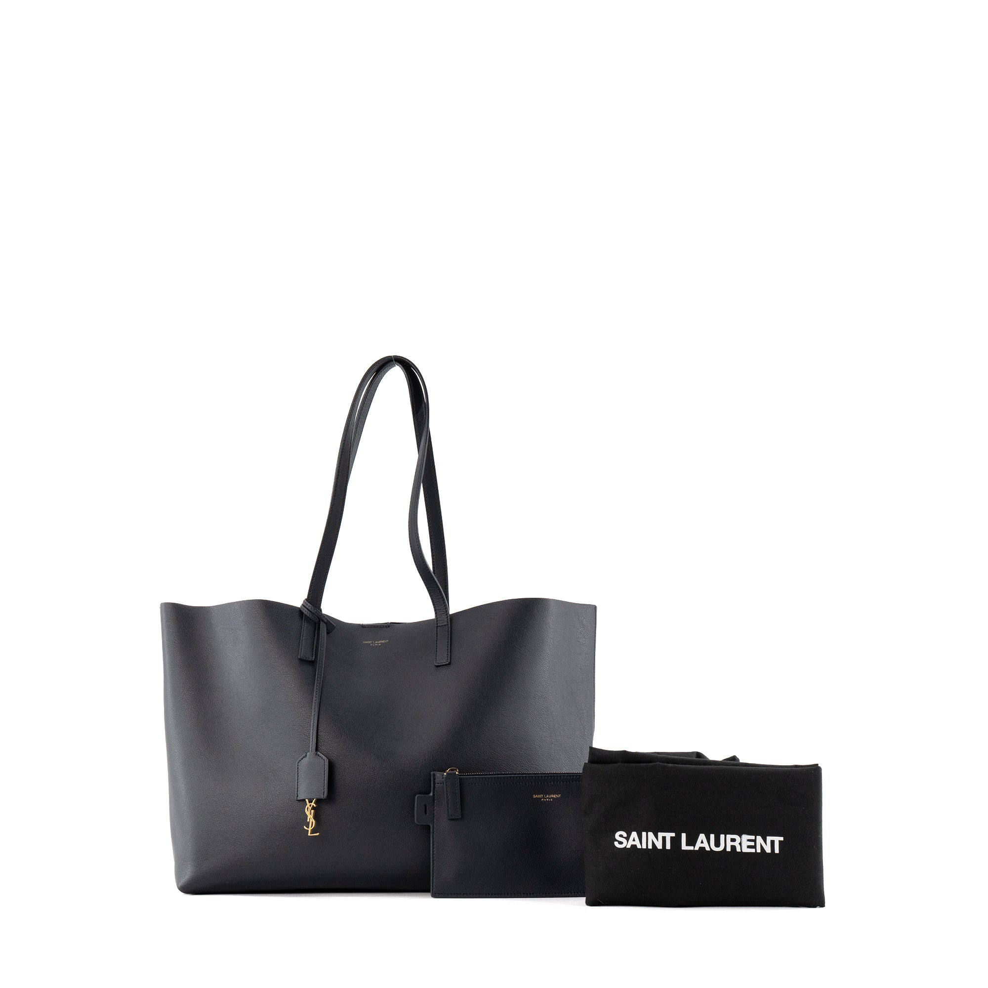 SAINT LAURENT - Sac Cabas Shopping Saint Laurent en cuir grainé bleu marine