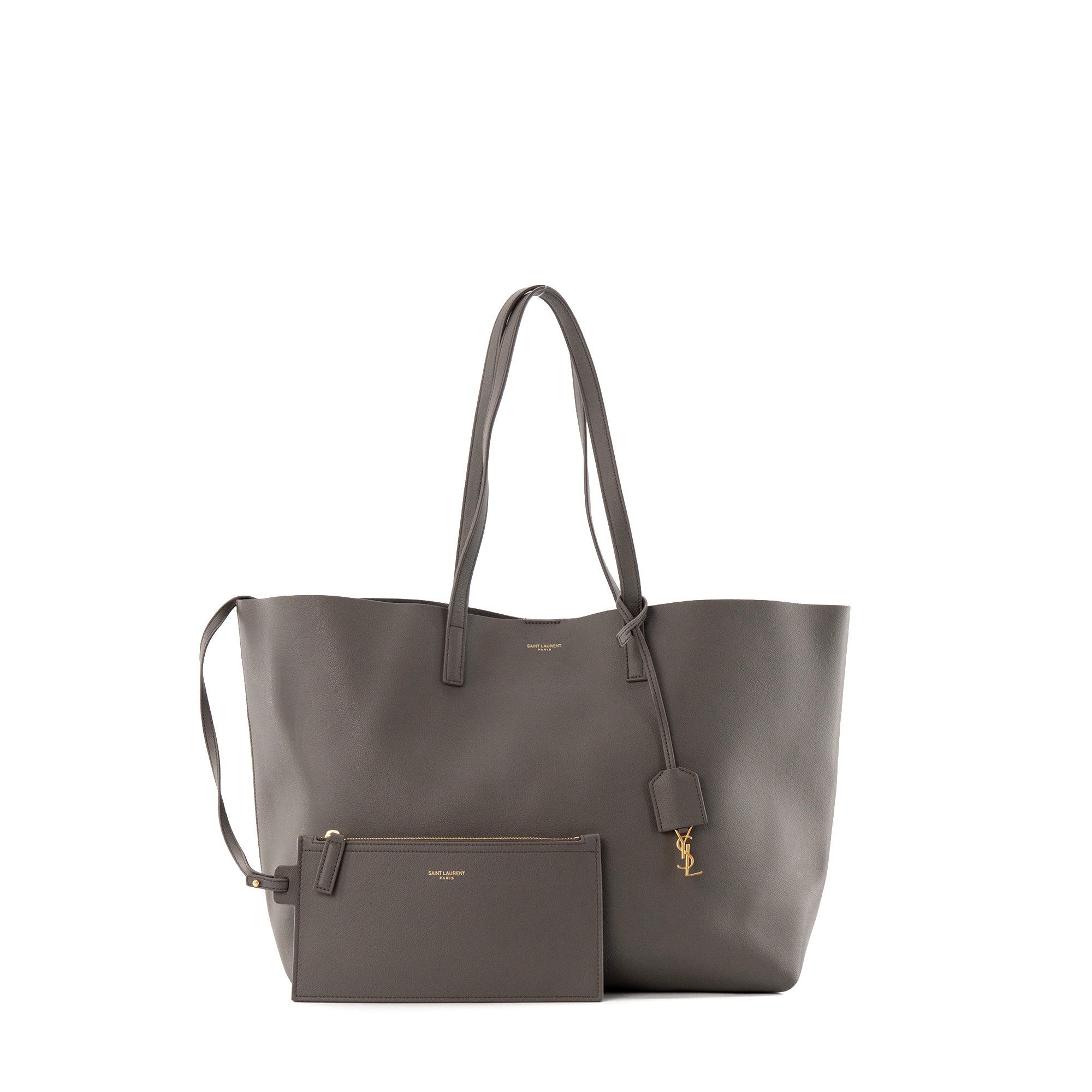 SAINT LAURENT - Sac Cabas Shopping Saint Laurent en cuir grainé gris