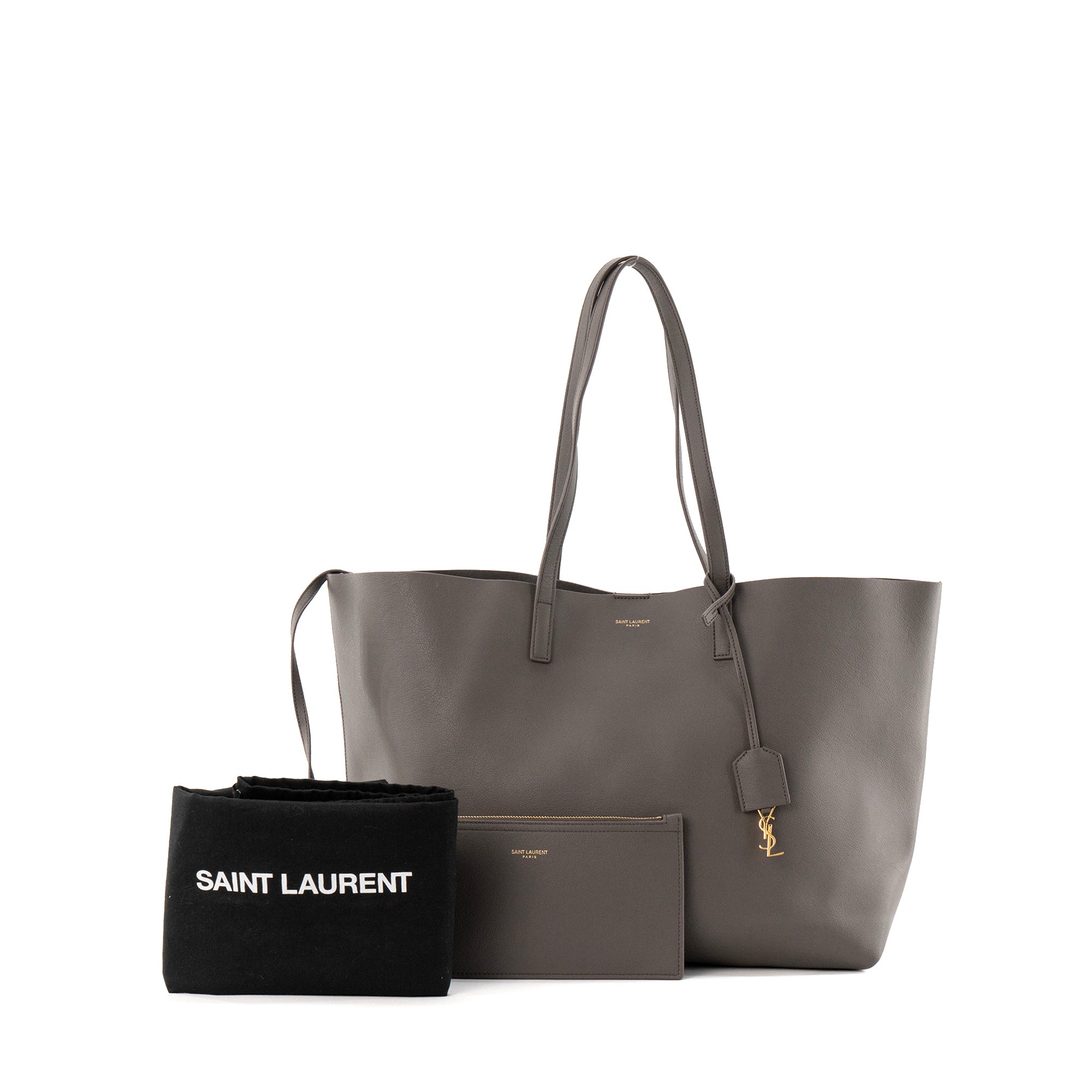 SAINT LAURENT - Sac Cabas Shopping Saint Laurent en cuir grainé gris