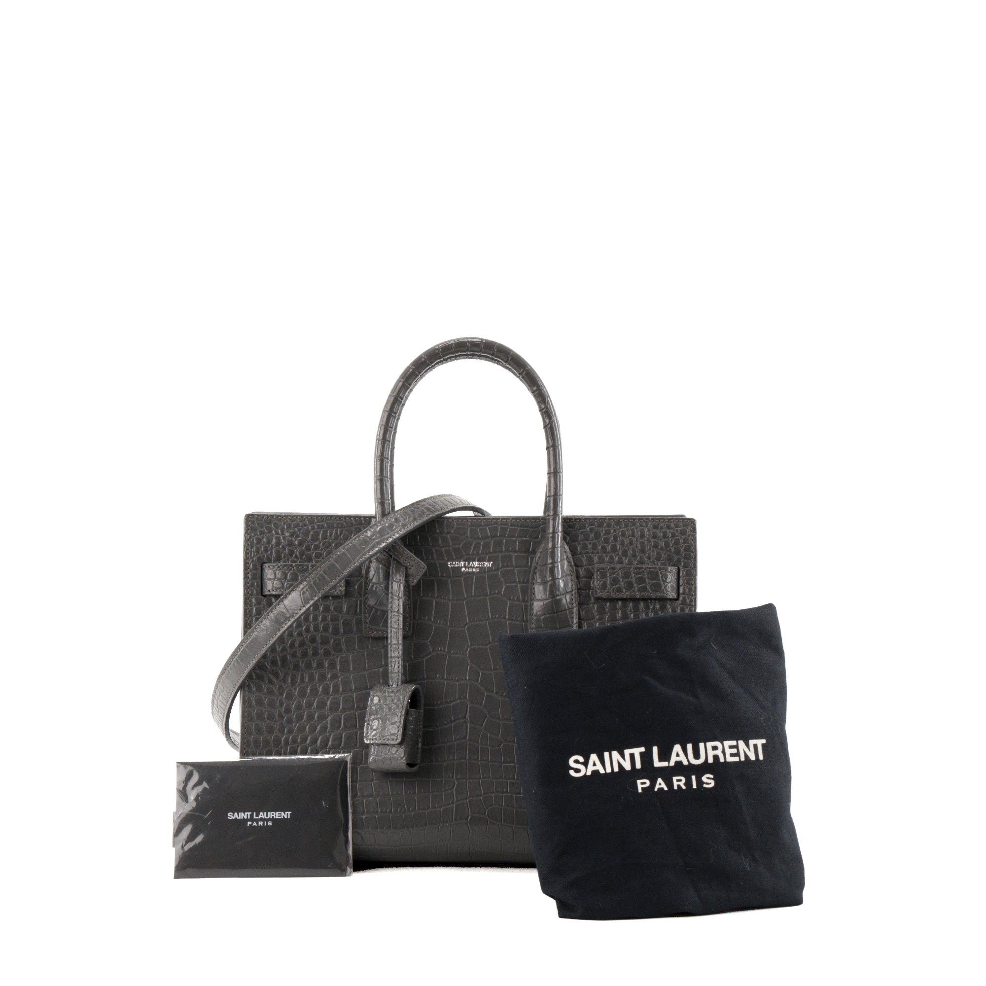 SAINT LAURENT - Sac de jour baby Saint Laurent en cuir embossé croco gris