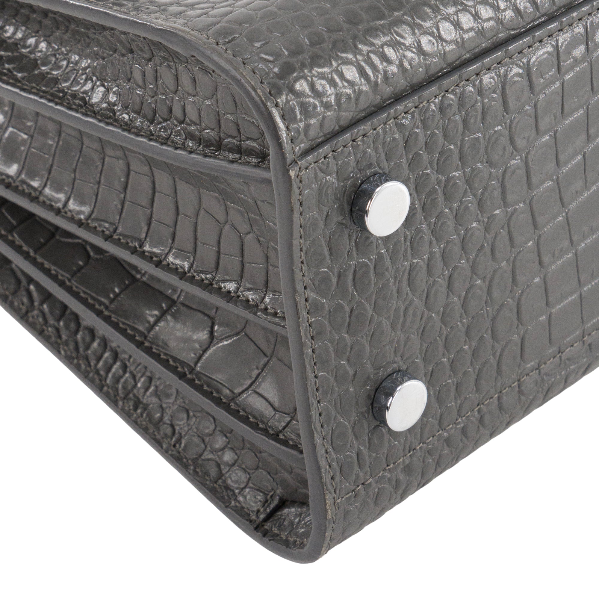 SAINT LAURENT - Sac de jour baby Saint Laurent en cuir embossé croco gris