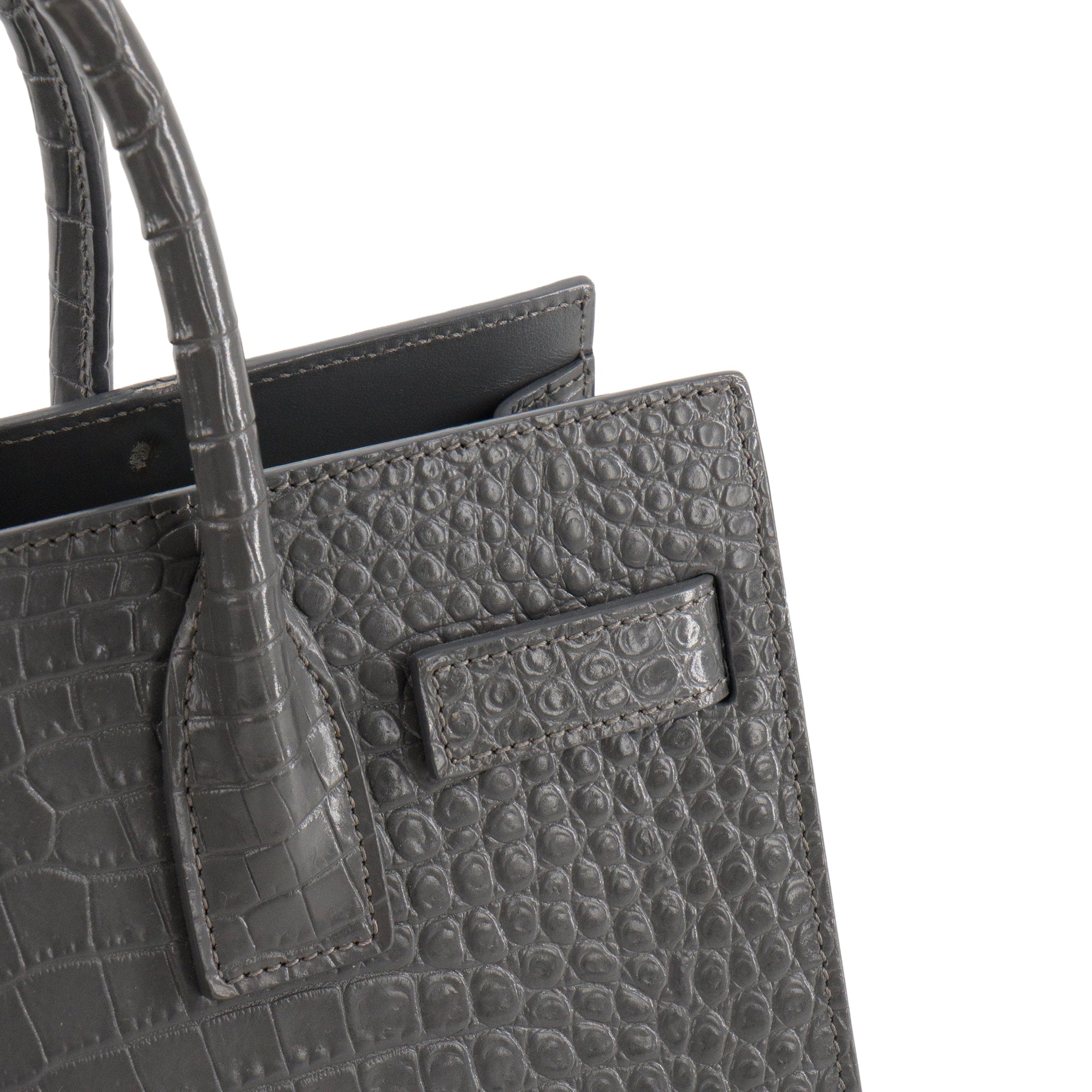 SAINT LAURENT - Sac de jour baby Saint Laurent en cuir embossé croco gris
