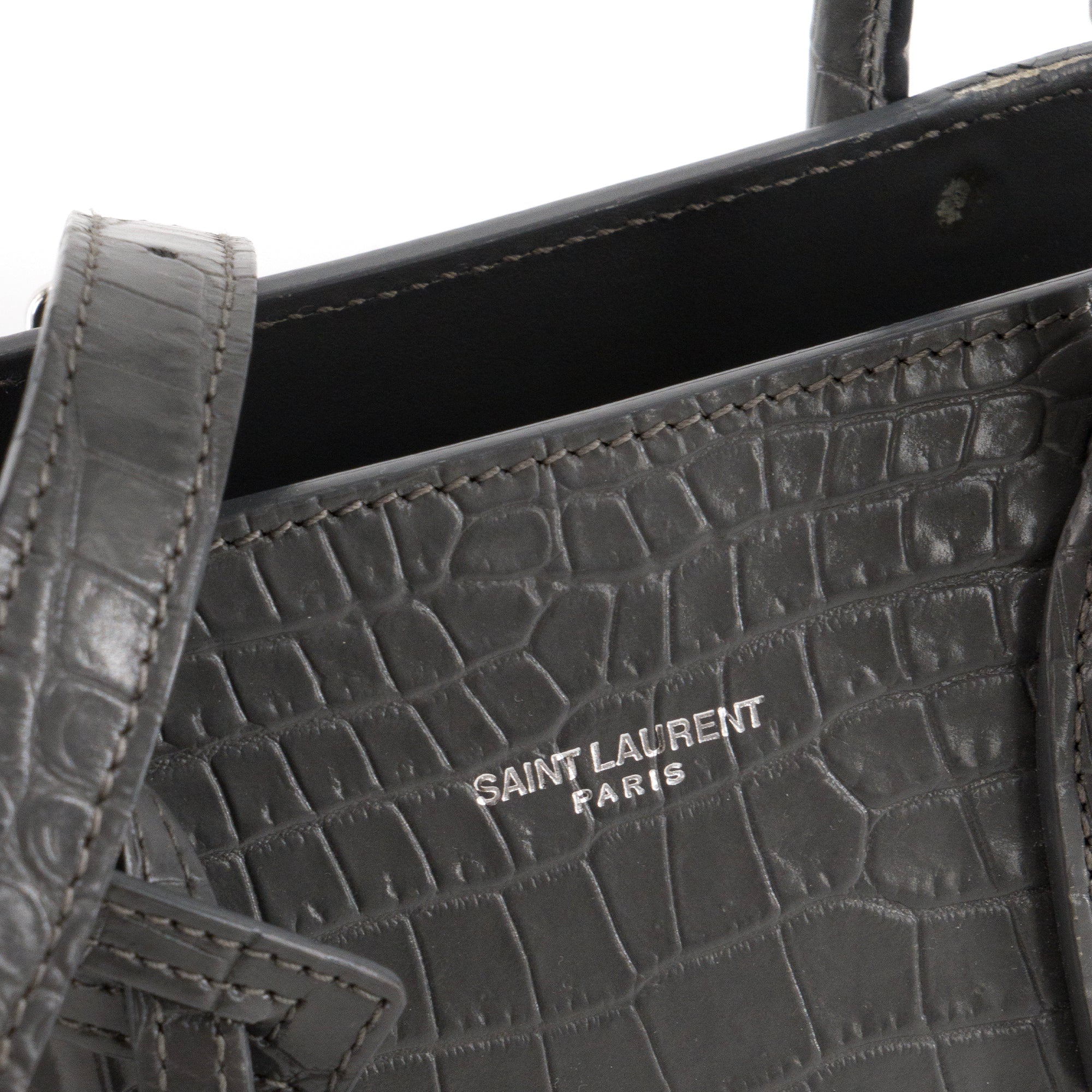 SAINT LAURENT - Sac de jour baby Saint Laurent en cuir embossé croco gris