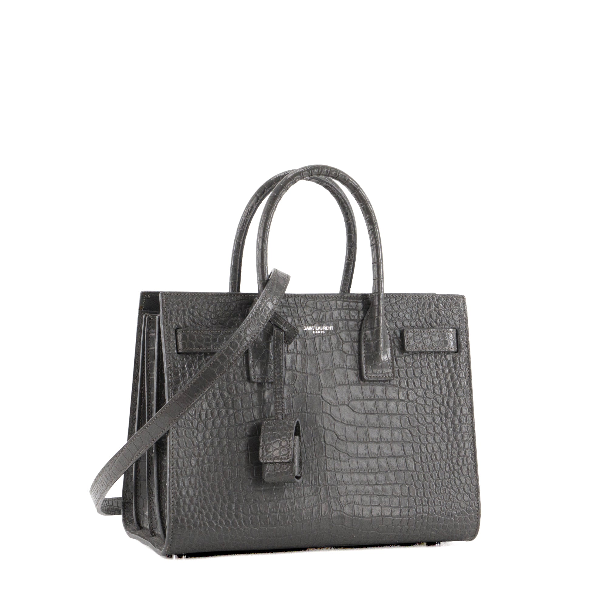 SAINT LAURENT - Sac de jour baby Saint Laurent en cuir embossé croco gris