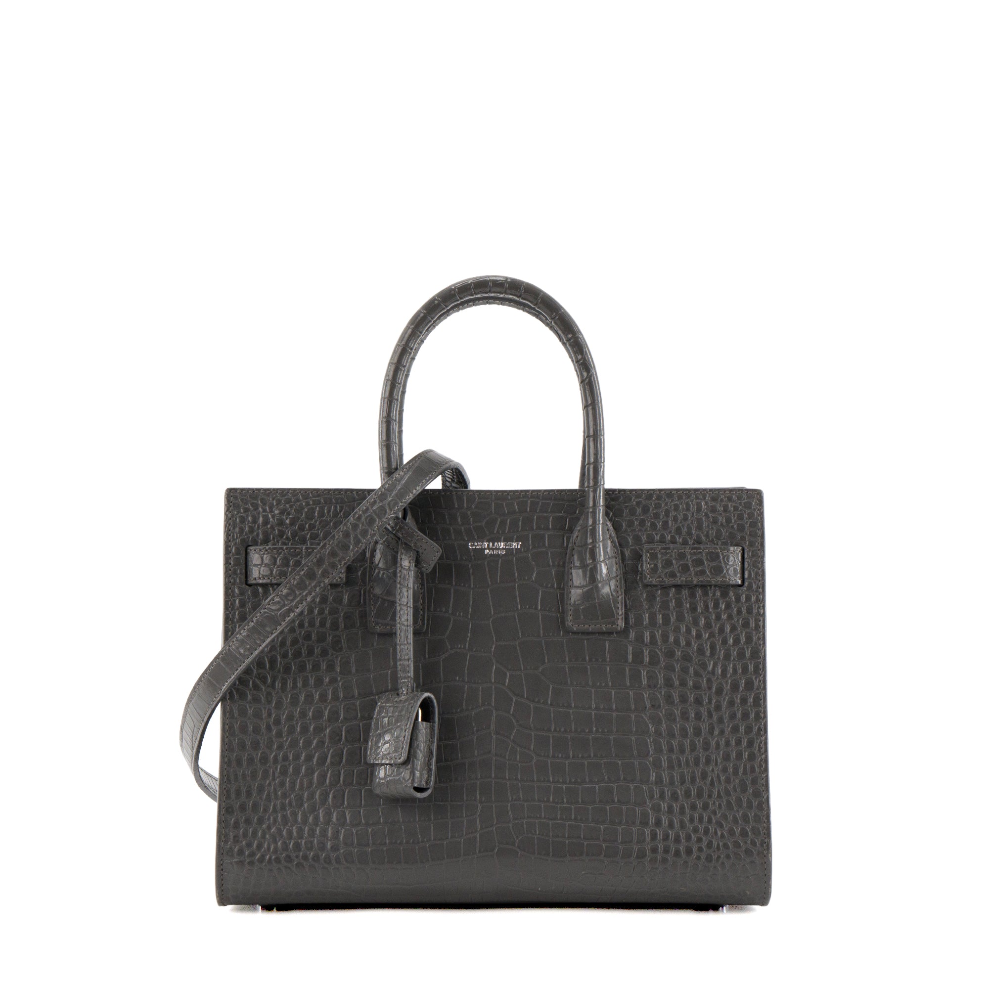 SAINT LAURENT - Sac de jour baby Saint Laurent en cuir embossé croco gris