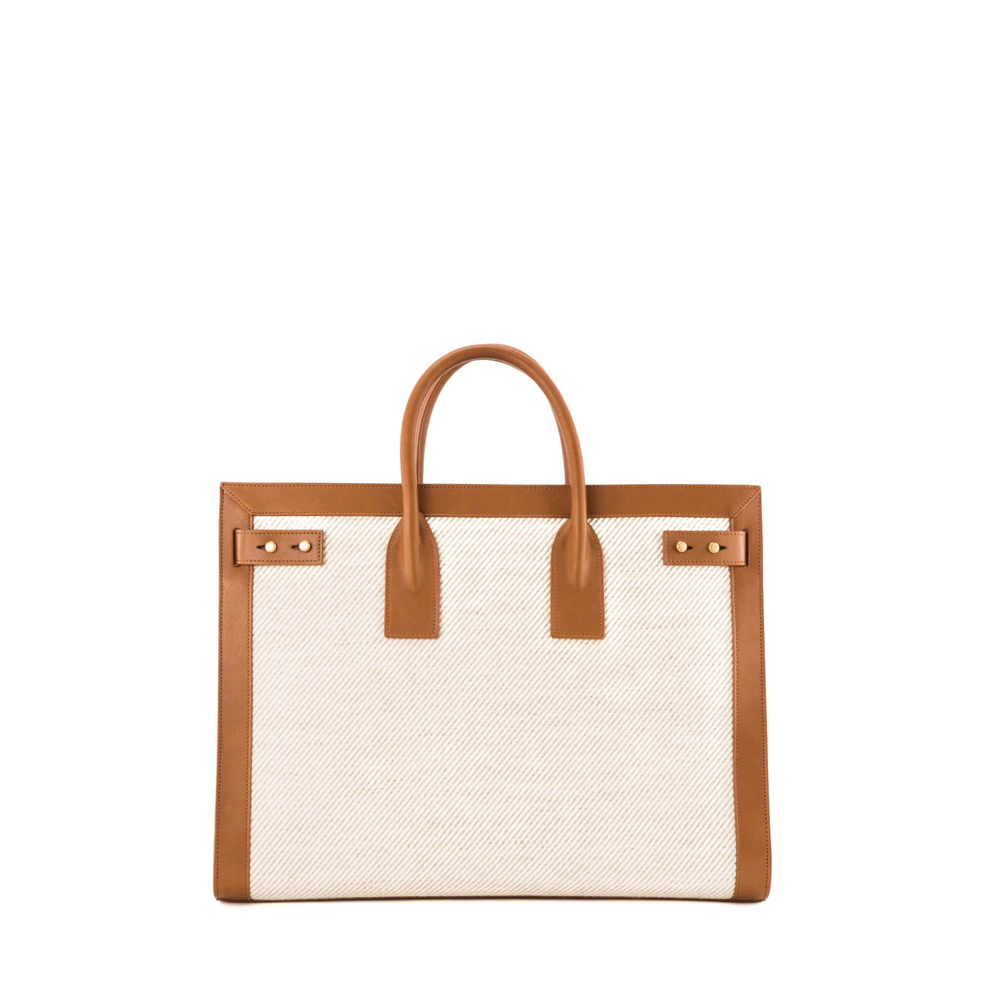 SAINT LAURENT - Sac de Jour large Saint Laurent en cuir naturel et toile beige