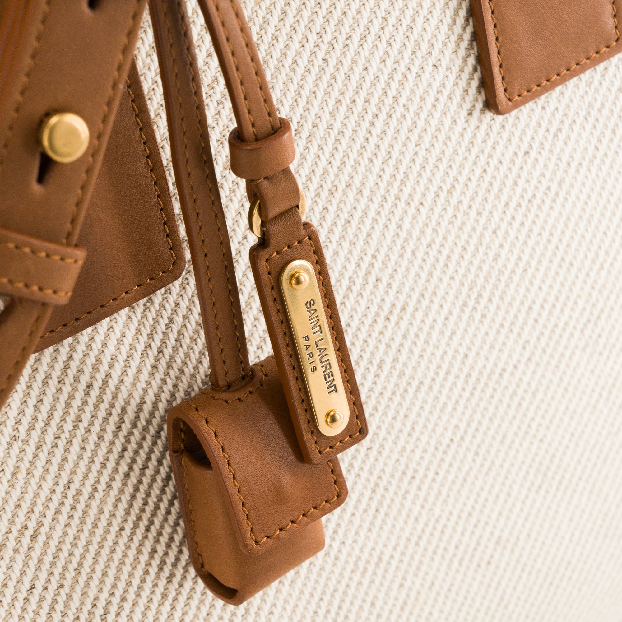 SAINT LAURENT - Sac de Jour large Saint Laurent en cuir naturel et toile beige