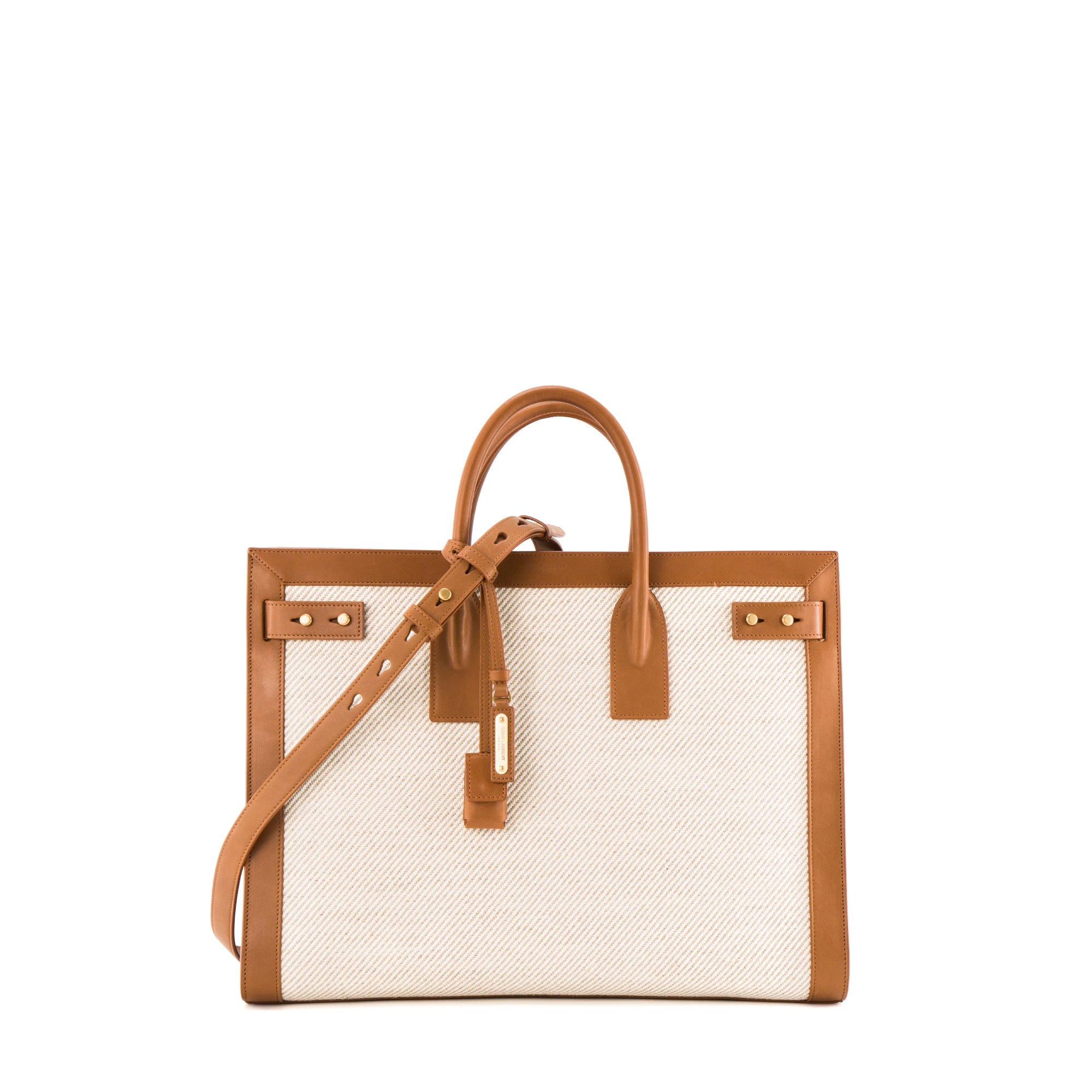 SAINT LAURENT - Sac de Jour large Saint Laurent en cuir naturel et toile beige