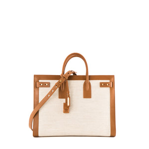 SAINT LAURENT - Sac de Jour large Saint Laurent en cuir naturel et toile beige