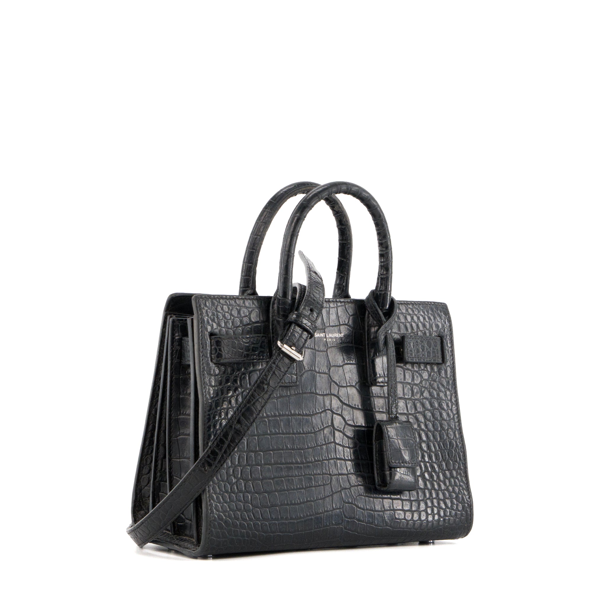 SAINT LAURENT - Sac de Jour nano Saint Laurent en cuir embossé croco noir
