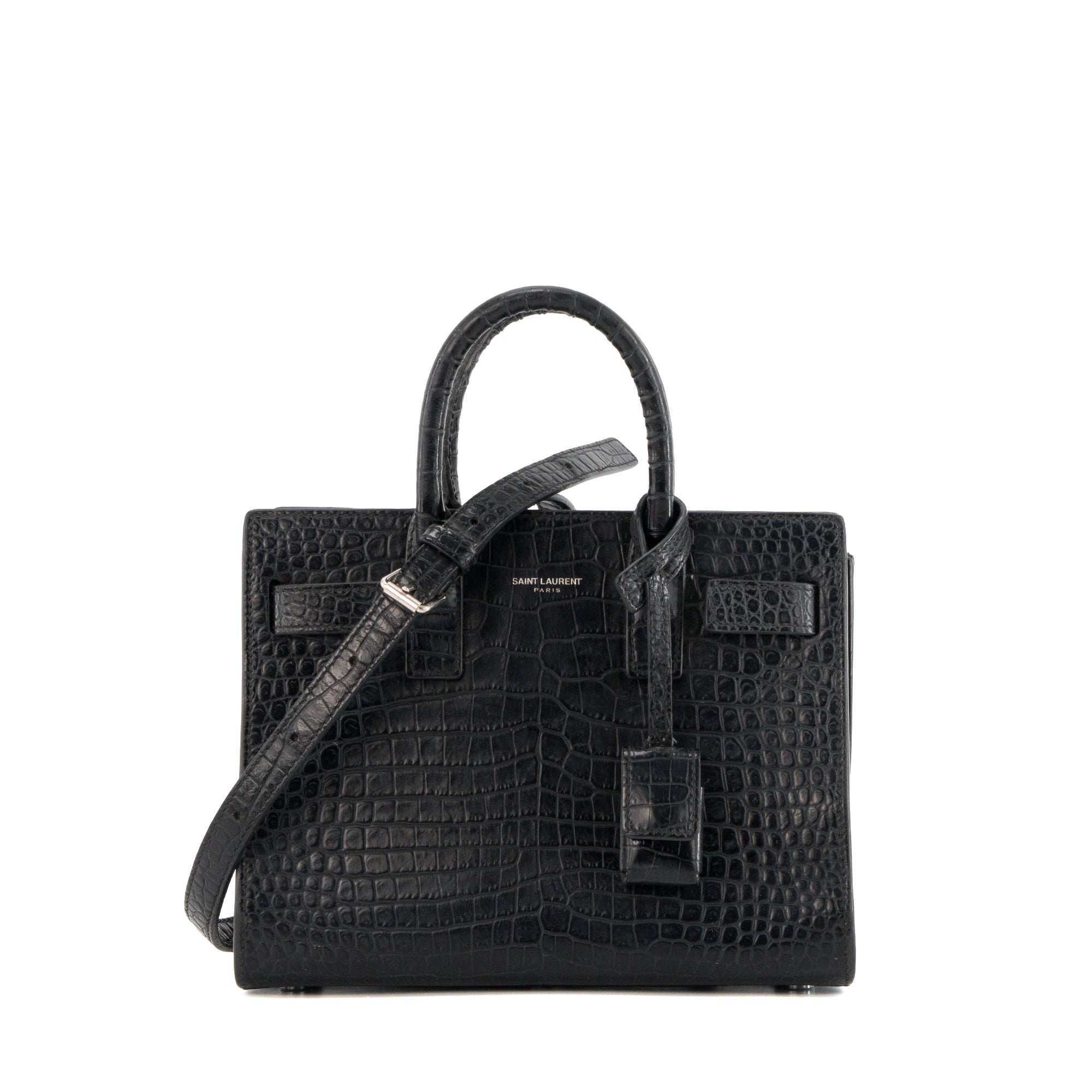 SAINT LAURENT - Sac de Jour nano Saint Laurent en cuir embossé croco noir