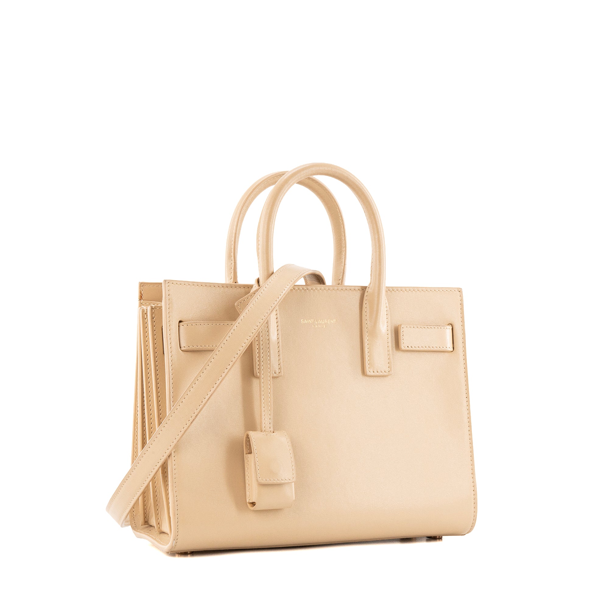 SAINT LAURENT - Sac de Jour nano Saint Laurent en cuir lisse beige