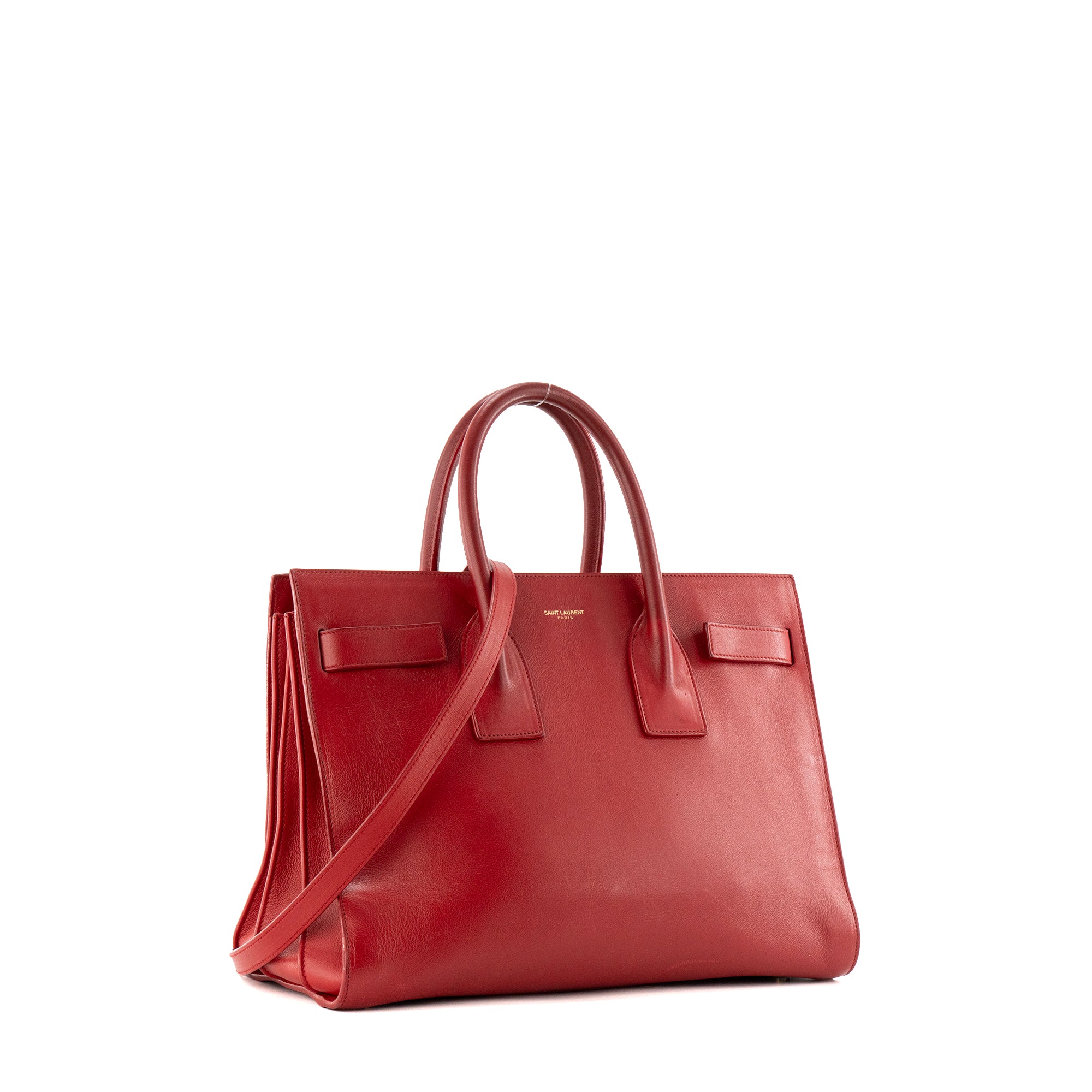 SAINT LAURENT - Sac de jour Small Saint Laurent en cuir rouge