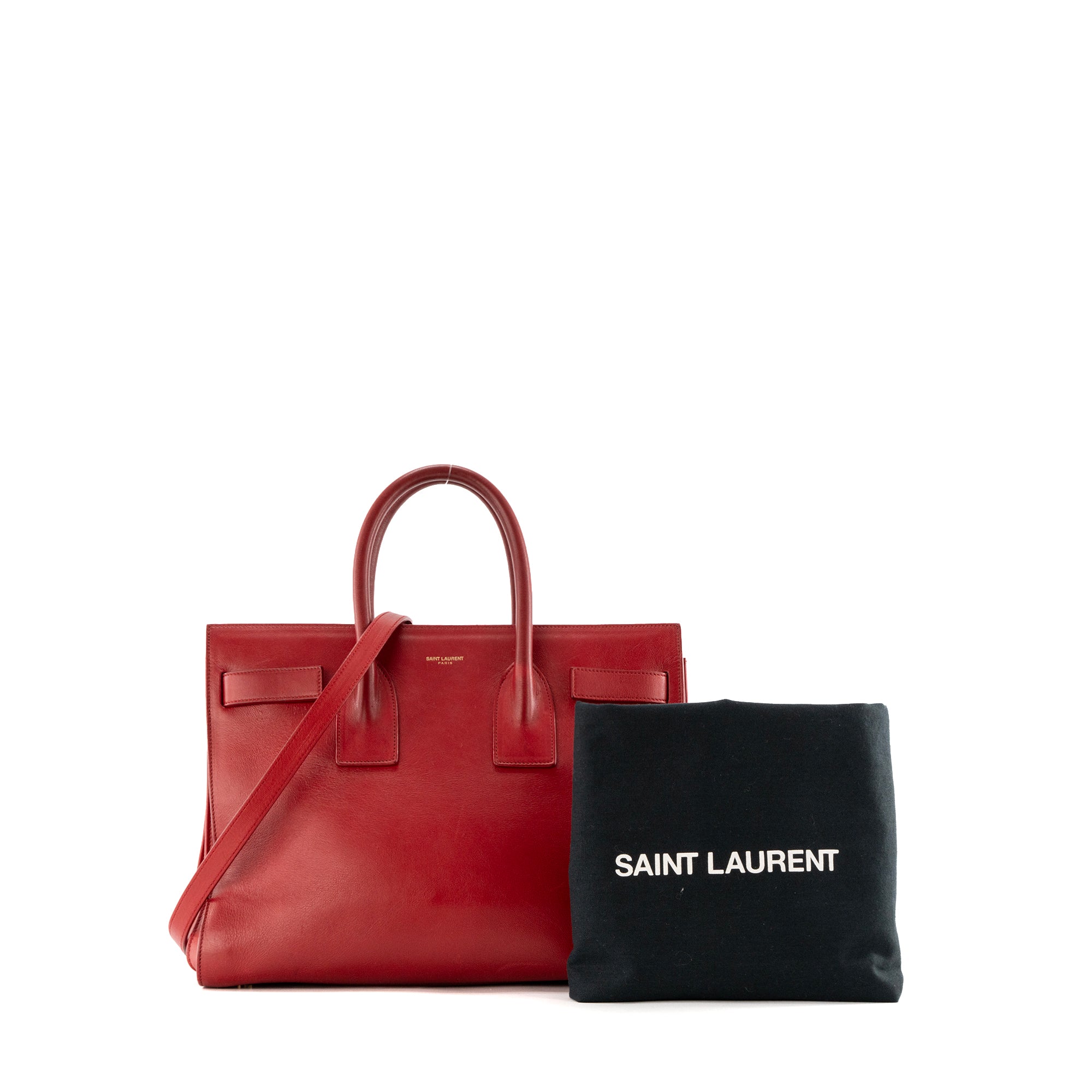 SAINT LAURENT - Sac de jour Small Saint Laurent en cuir rouge