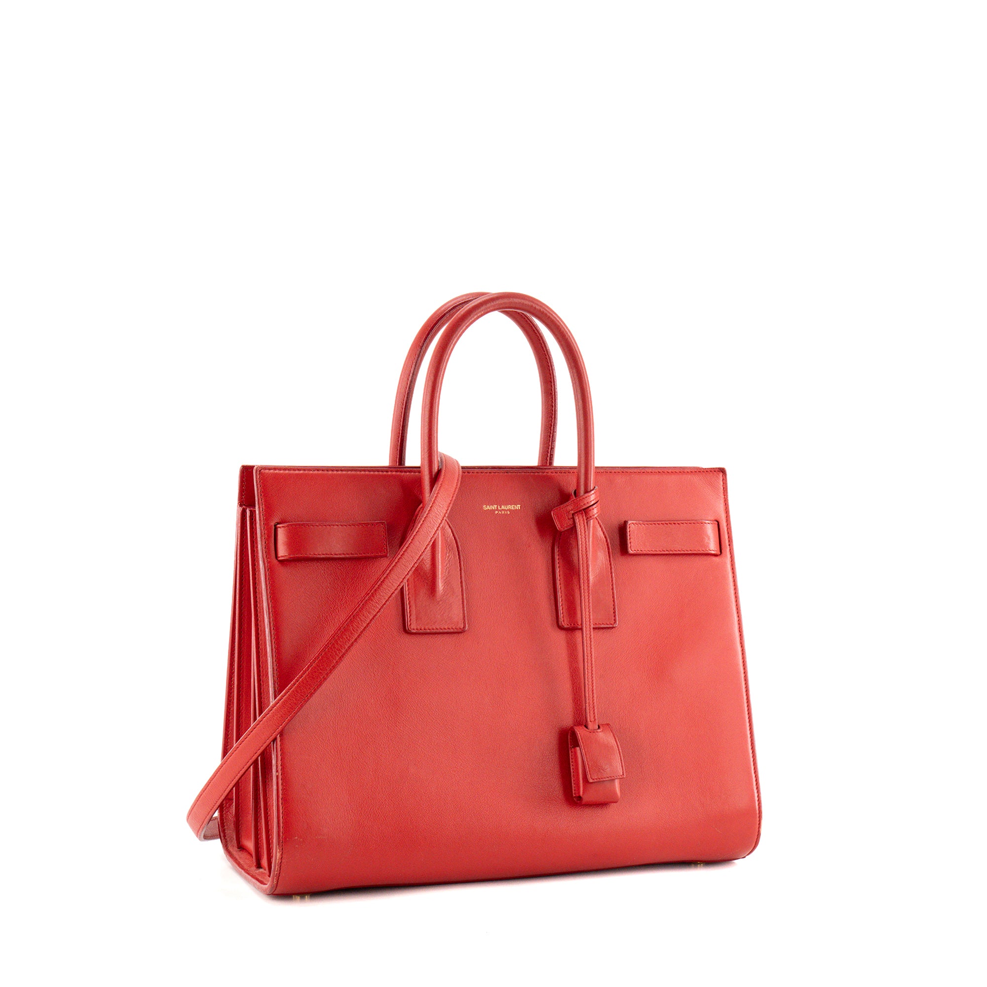 SAINT LAURENT - Sac de Jour Small Saint Laurent en cuir lisse rouge