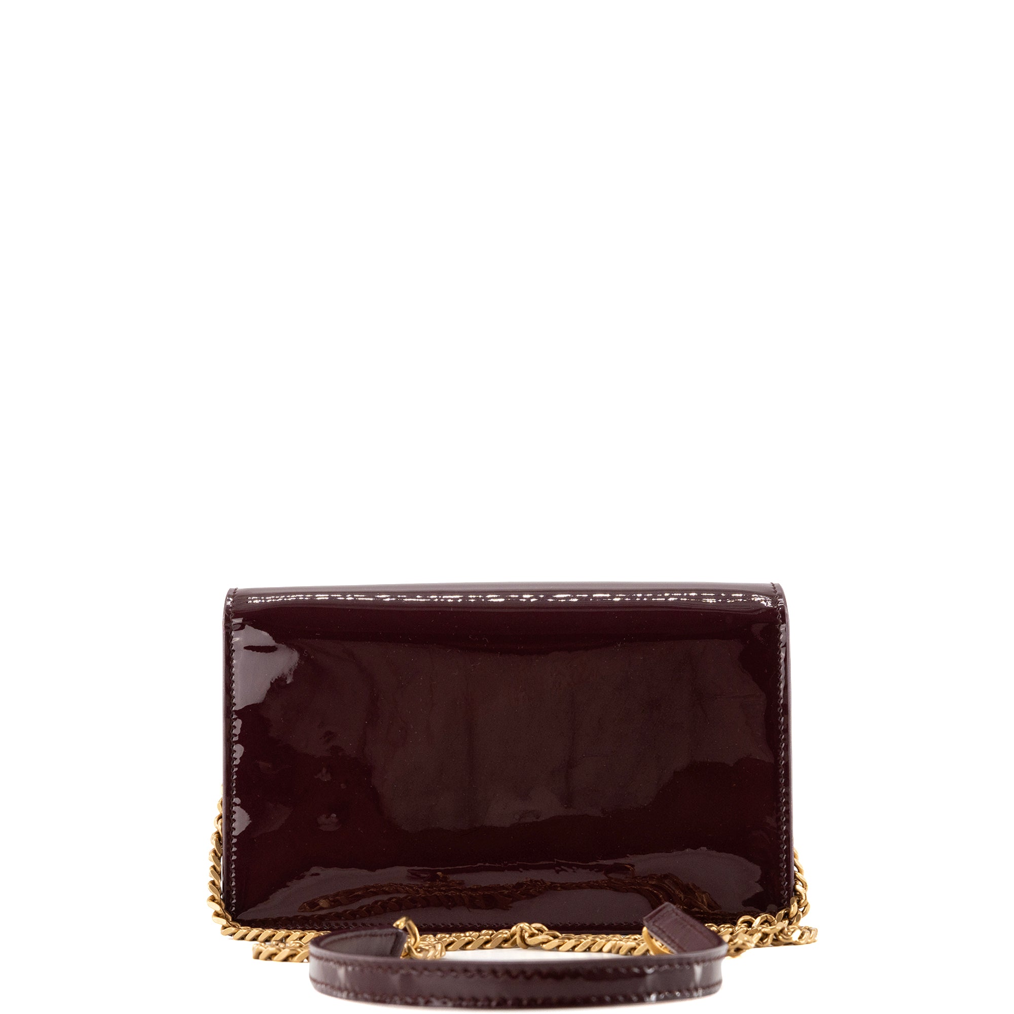 SAINT LAURENT - Sac à bandoulière Kate Pompon Saint Laurent en cuir verni bordeaux