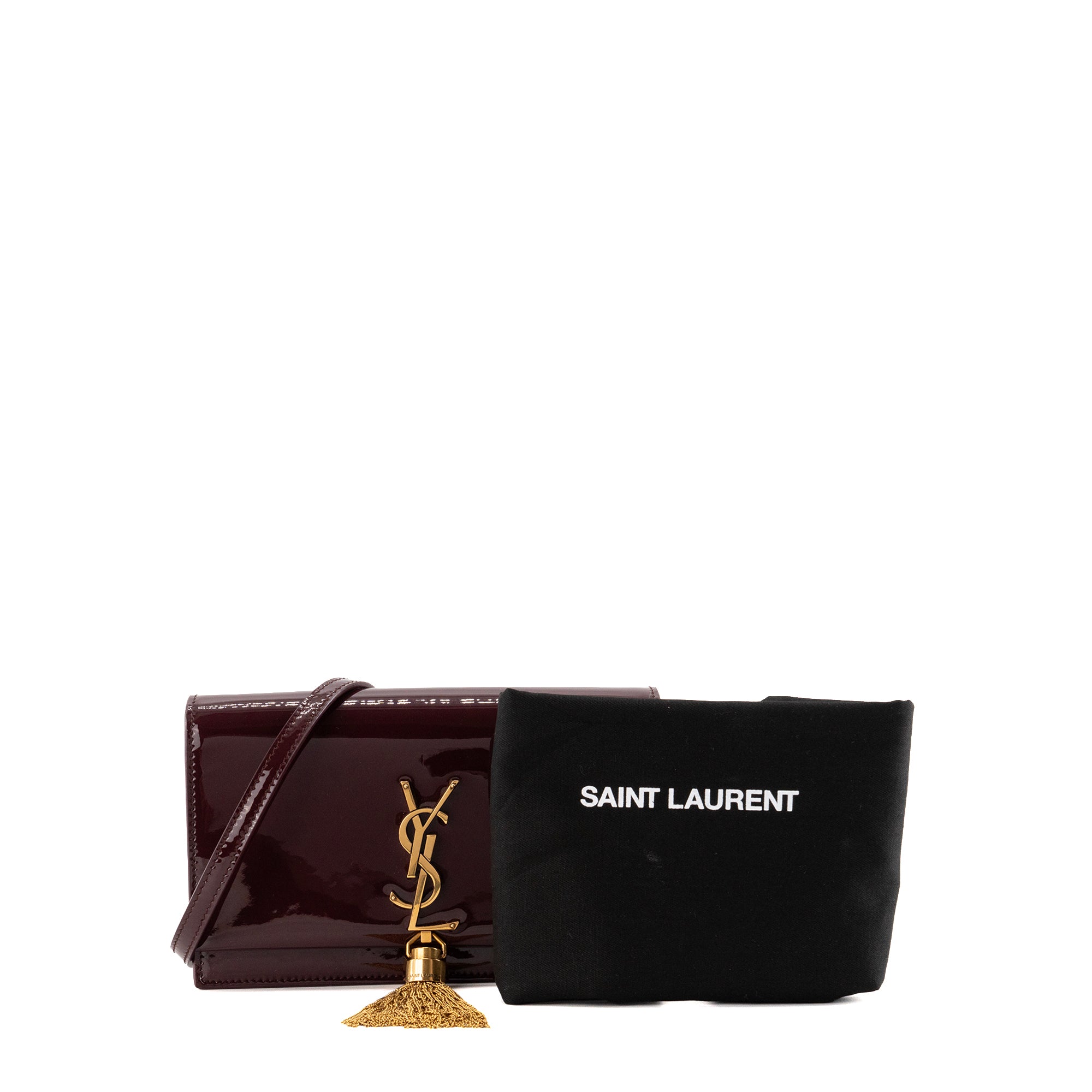 SAINT LAURENT - Sac à bandoulière Kate Pompon Saint Laurent en cuir verni bordeaux