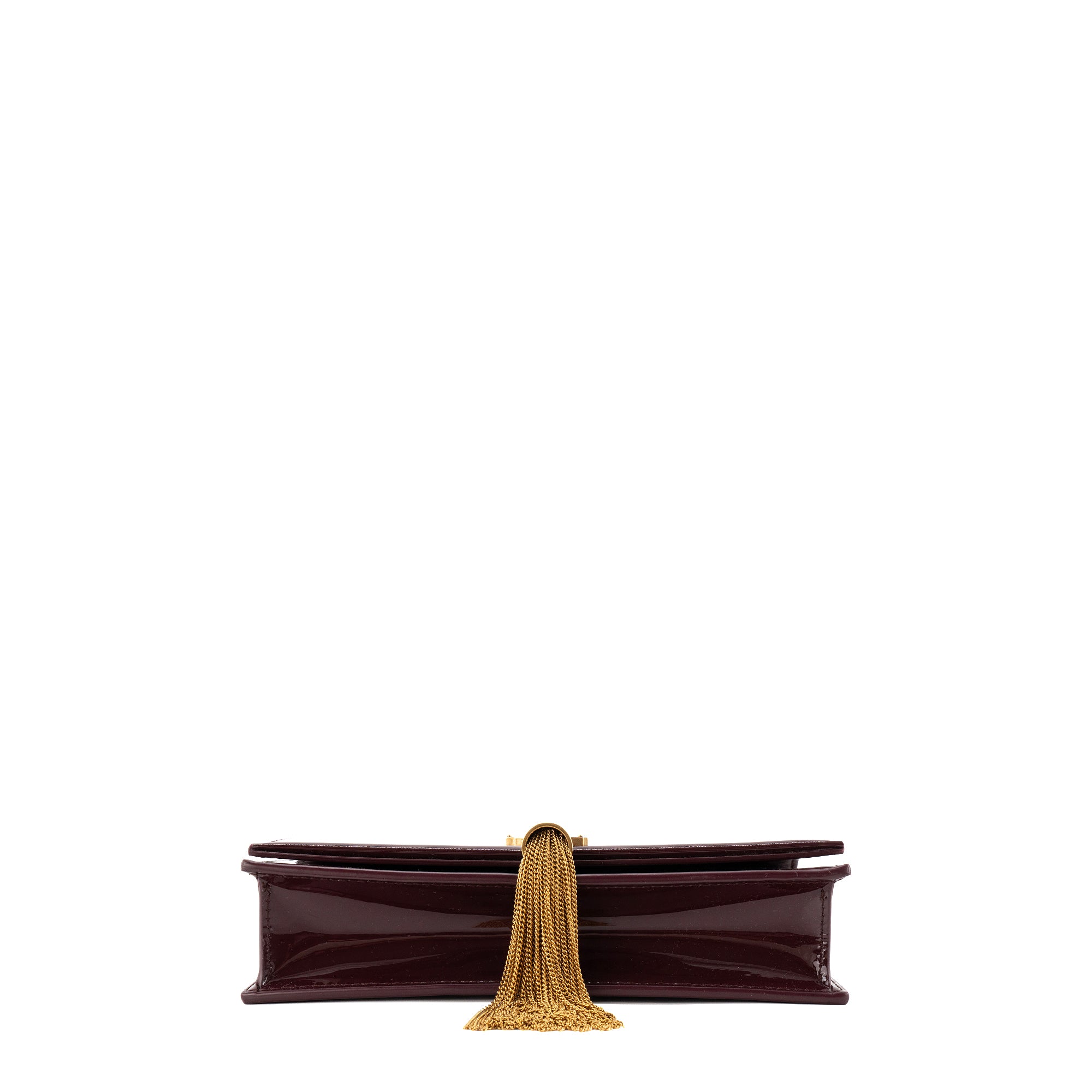 SAINT LAURENT - Sac à bandoulière Kate Pompon Saint Laurent en cuir verni bordeaux
