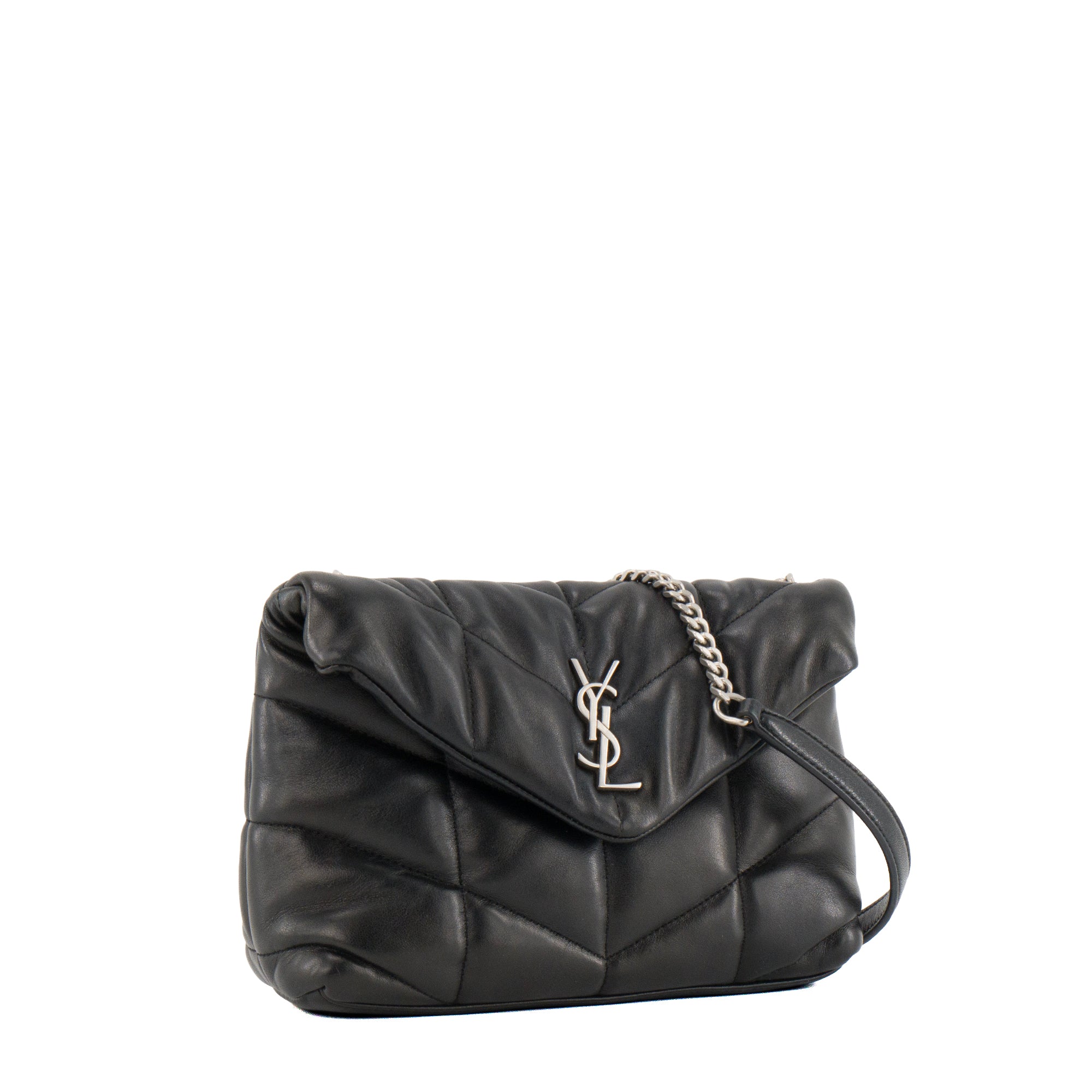SAINT LAURENT - Sac à bandoulière Loulou Puffer Toy Saint Laurent en cuir lisse noir