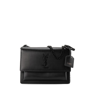 SAINT LAURENT - Sac à bandoulière Sunset Saint Laurent en cuir lisse noir