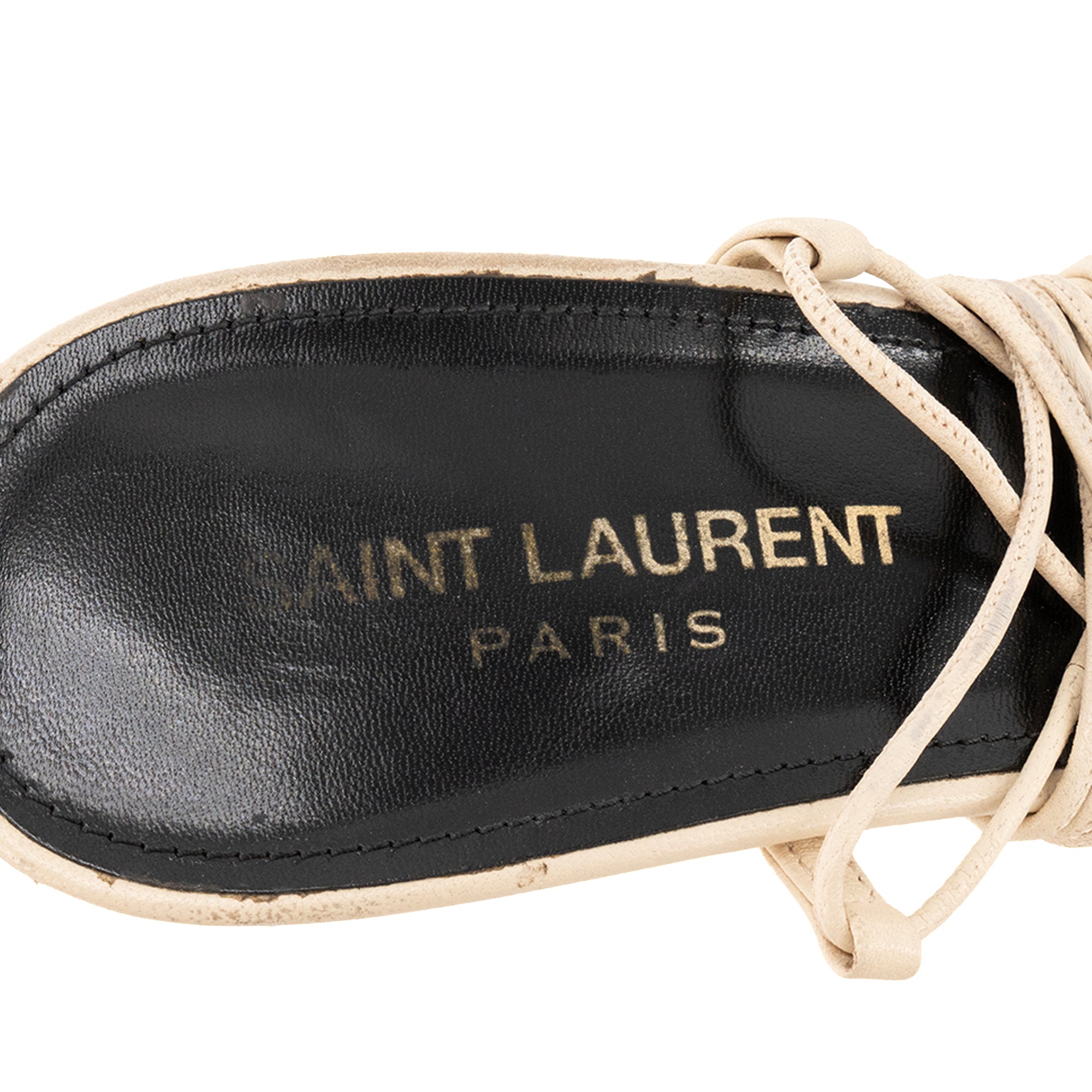 SAINT LAURENT - Sandales à lacets Saint Laurent en cuir beige (T37)