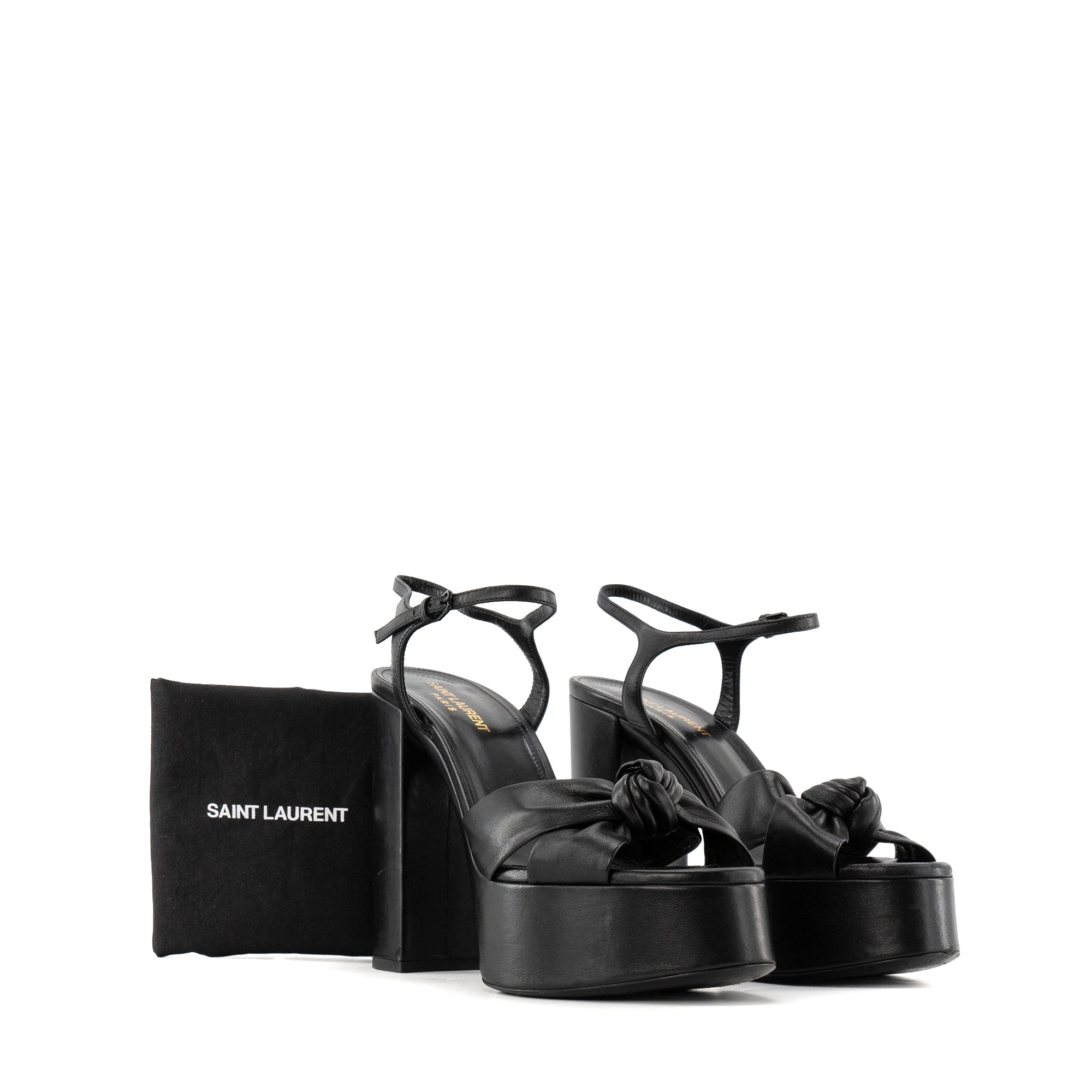 SAINT LAURENT - Sandales à plateforme Bianca Saint Laurent en cuir lisse noir (T39)