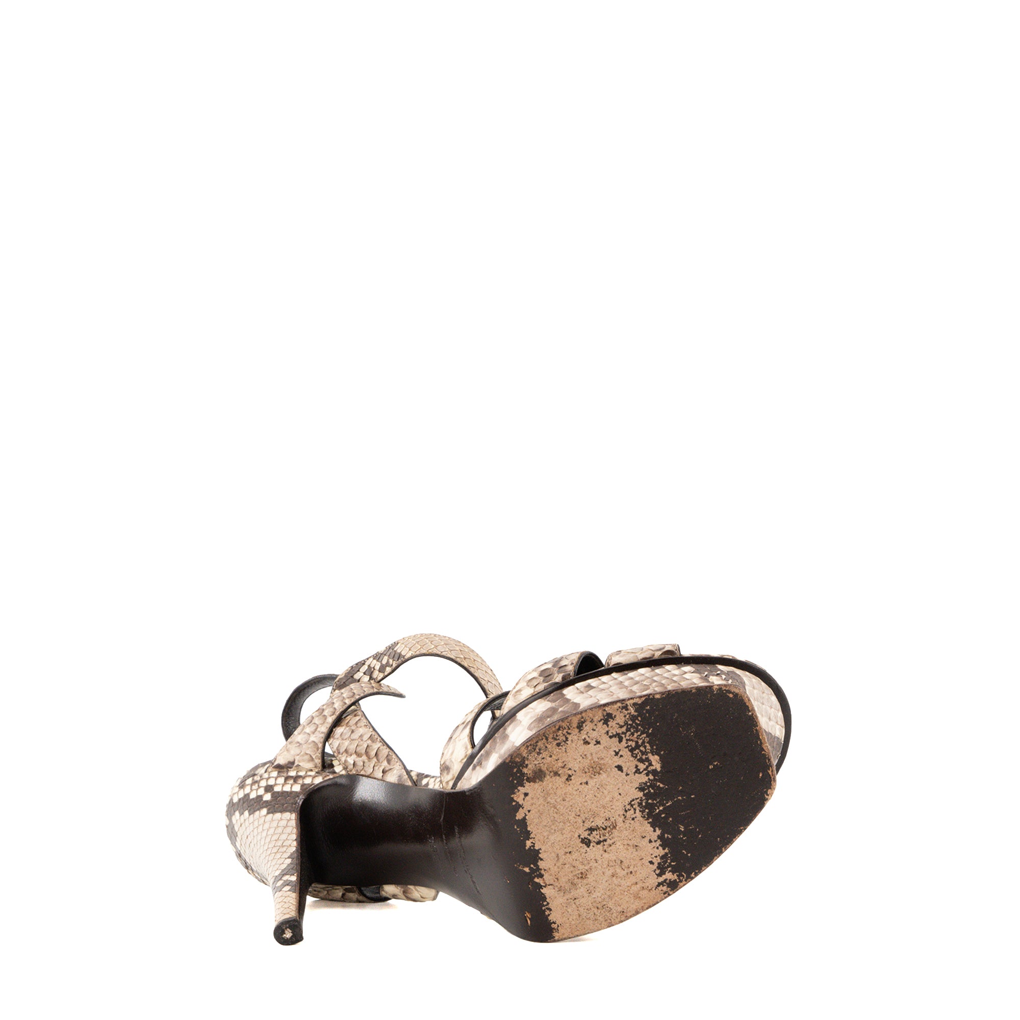 SAINT LAURENT - Sandales à plateforme Tribute Saint Laurent en cuir exotique python marron et beige (T39,5)