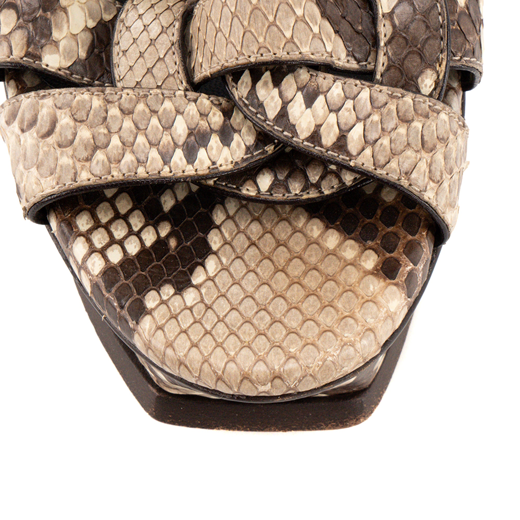 SAINT LAURENT - Sandales à plateforme Tribute Saint Laurent en cuir exotique python marron et beige (T39,5)