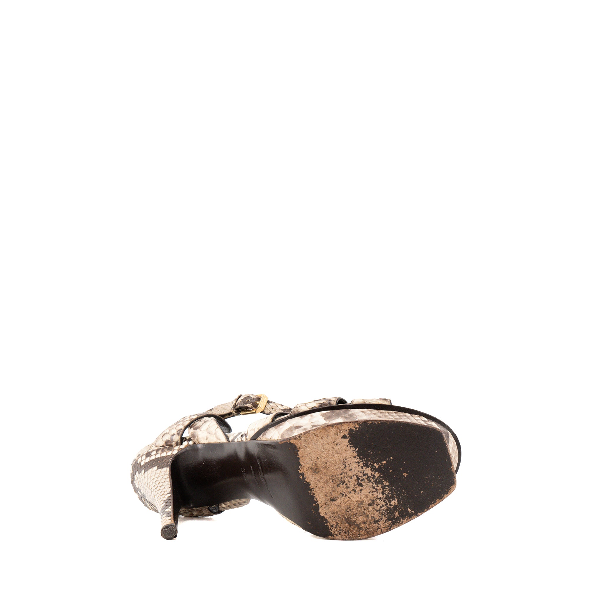 SAINT LAURENT - Sandales à plateforme Tribute Saint Laurent en cuir exotique python marron et beige (T39,5)