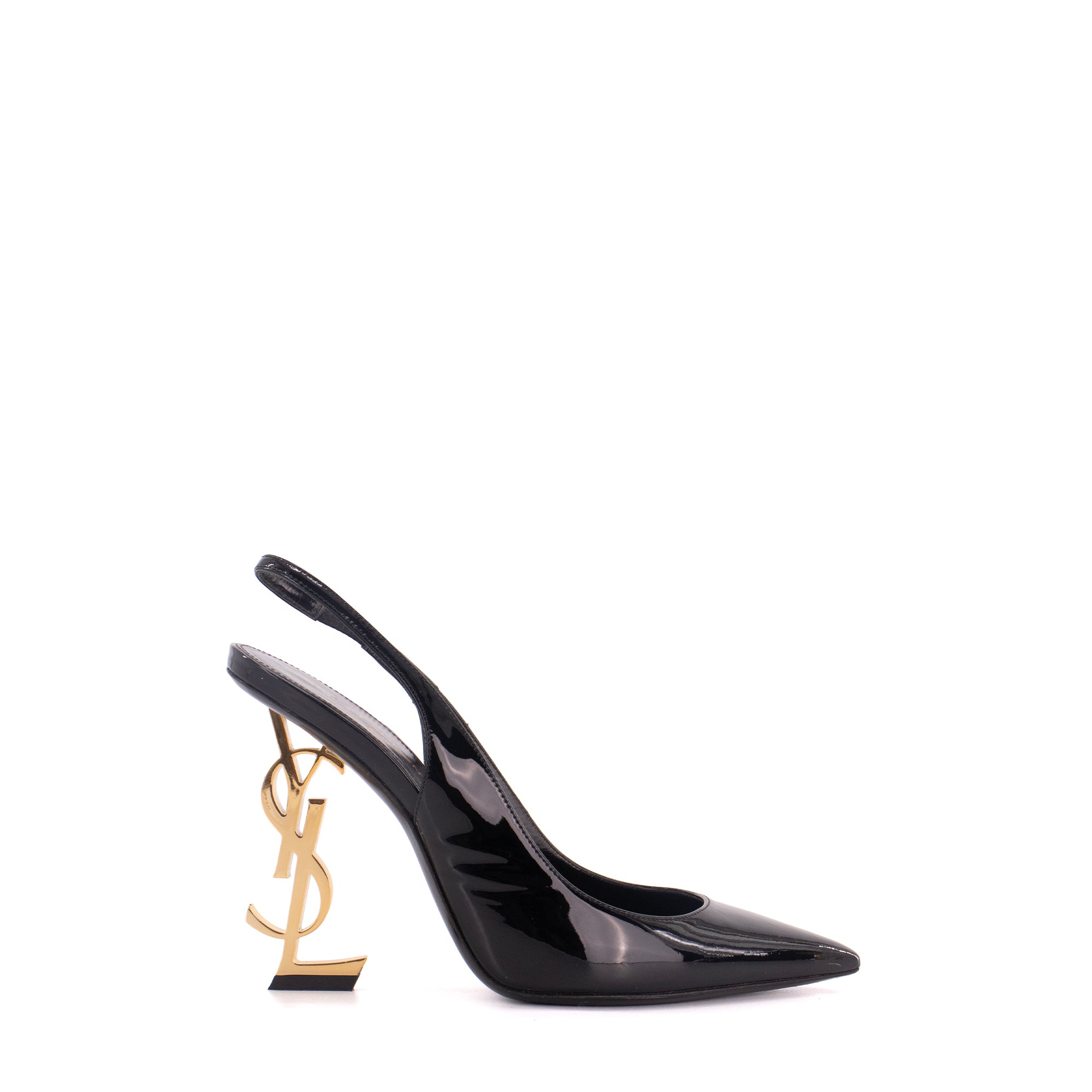 SAINT LAURENT - Sandales à talon Opyum Saint Laurent en cuir verni noir (T38)