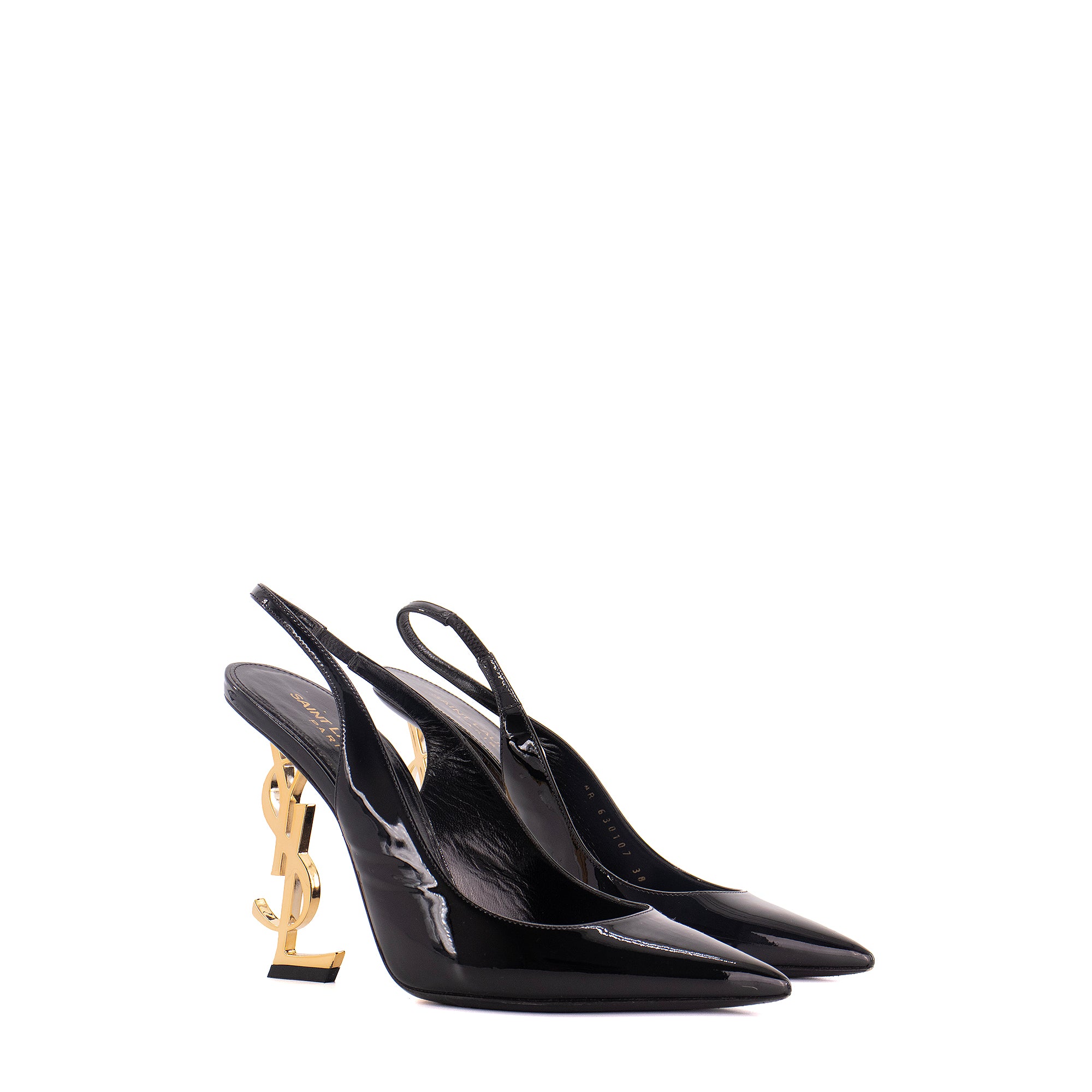 SAINT LAURENT - Sandales à talon Opyum Saint Laurent en cuir verni noir (T38)