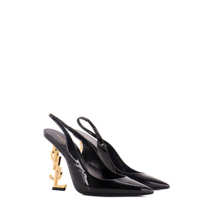 SAINT LAURENT - Sandales à talon Opyum Saint Laurent en cuir verni noir (T38)