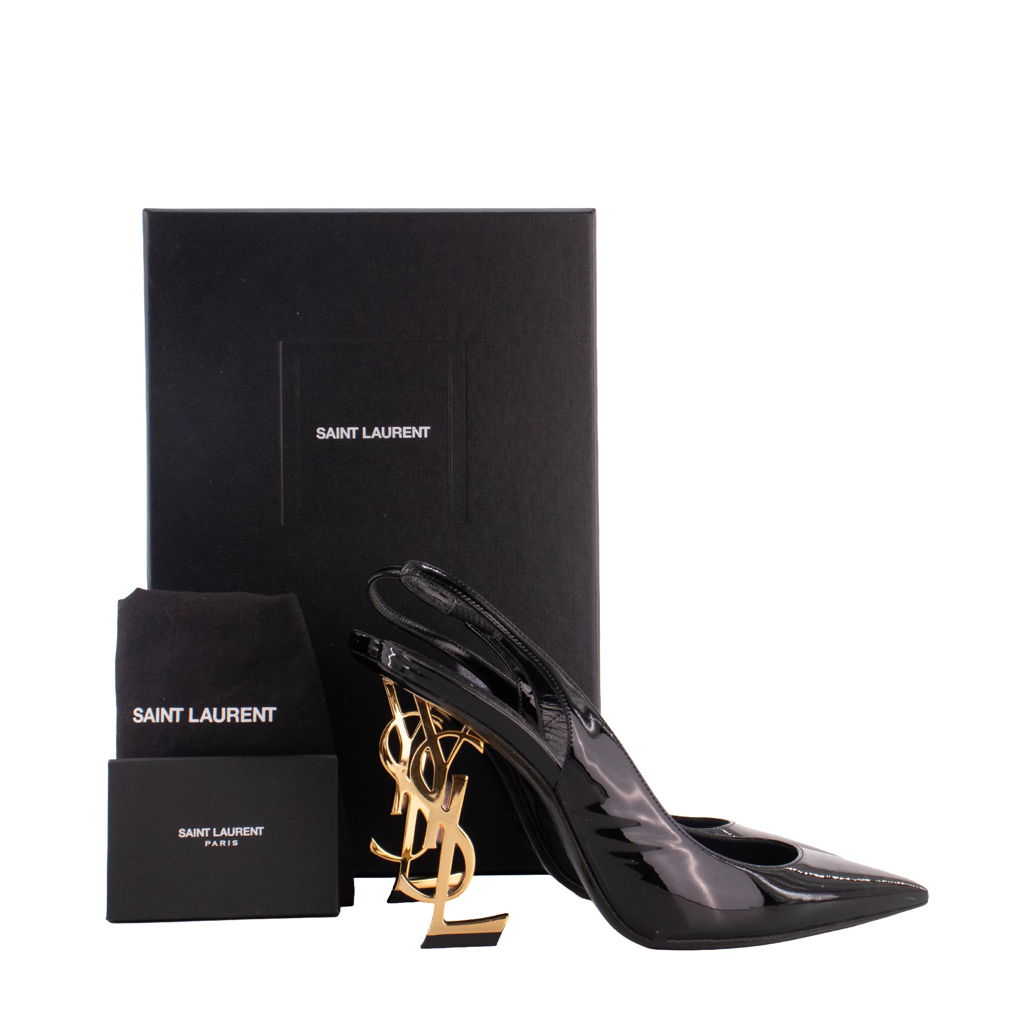 SAINT LAURENT - Sandales à talon Opyum Saint Laurent en cuir verni noir (T38)
