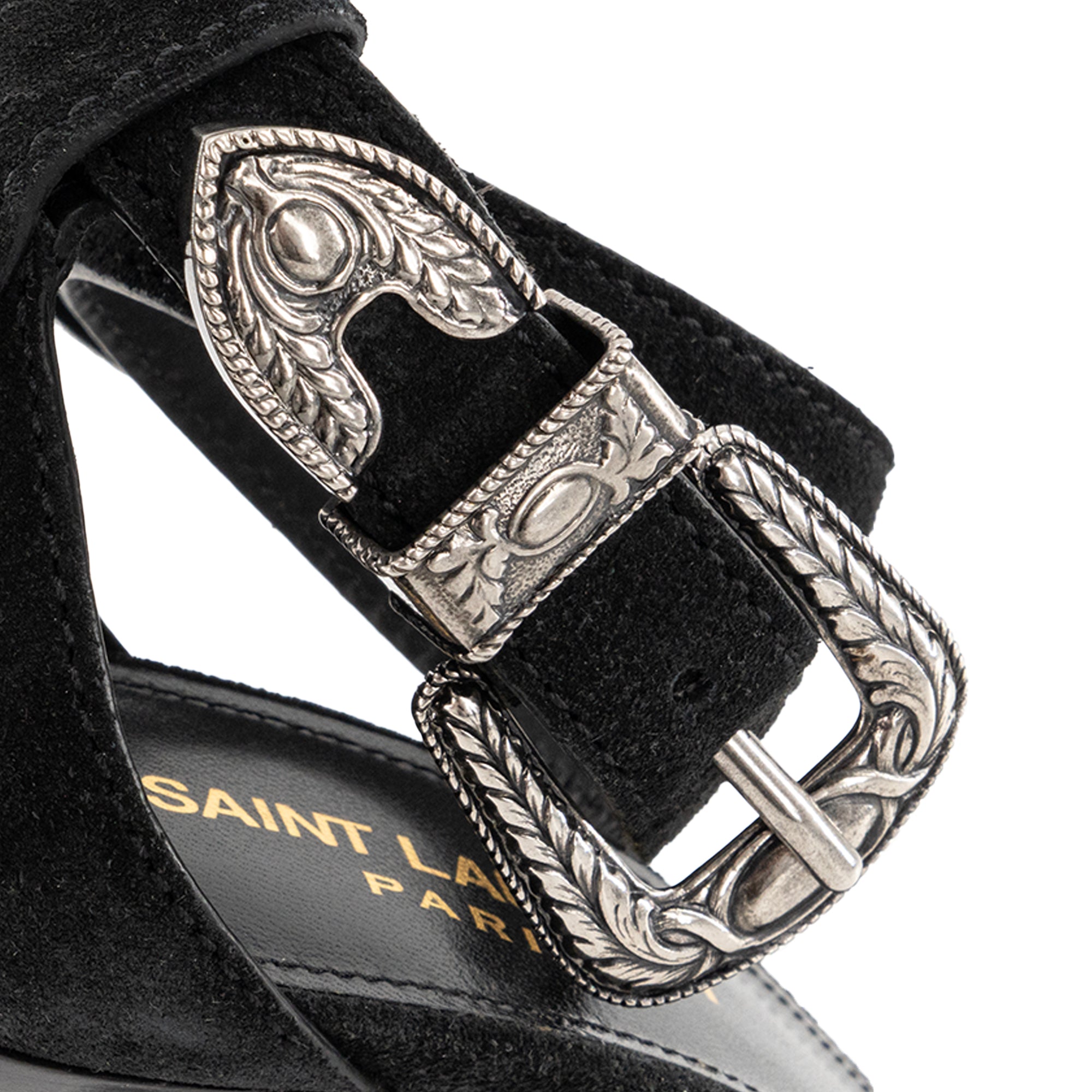 SAINT LAURENT - Sandales à talons Mica Saint Laurent en suède noir (T38)