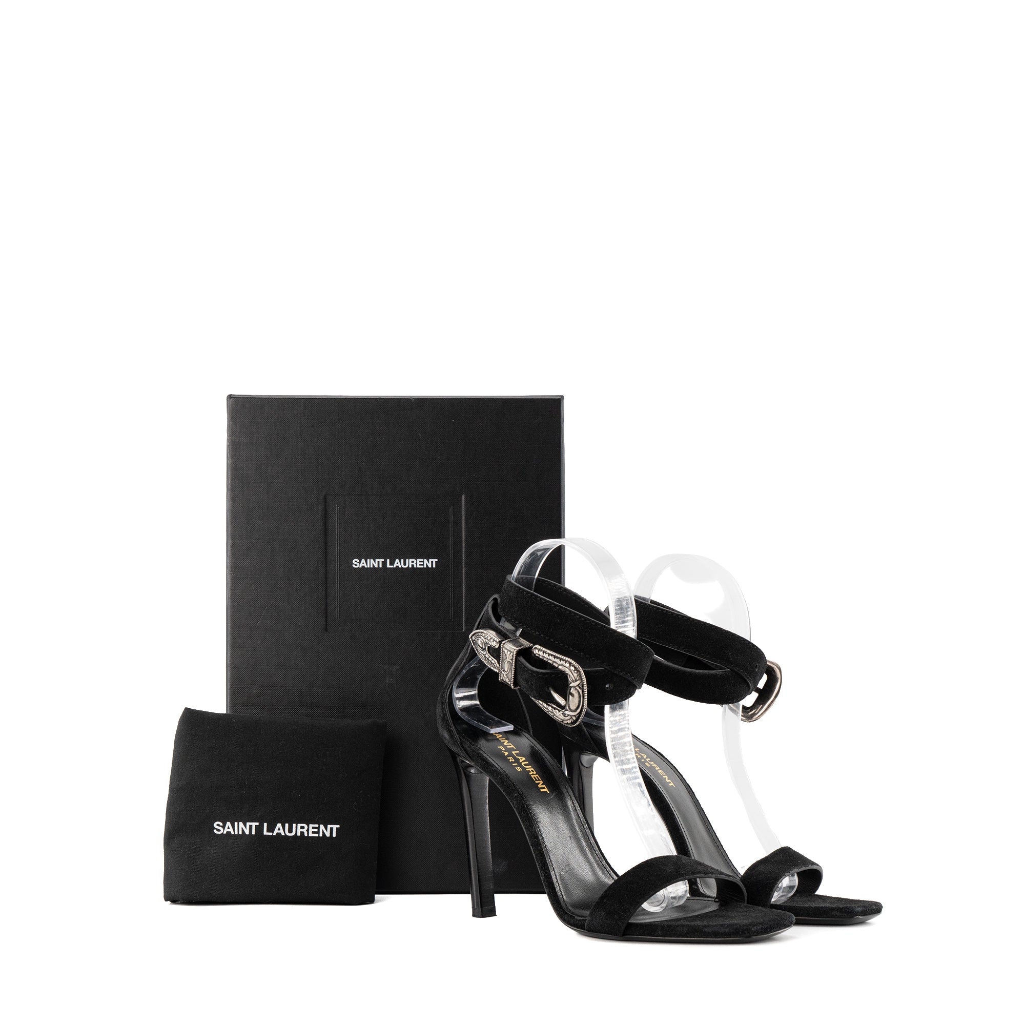 SAINT LAURENT - Sandales à talons Mica Saint Laurent en suède noir (T38)
