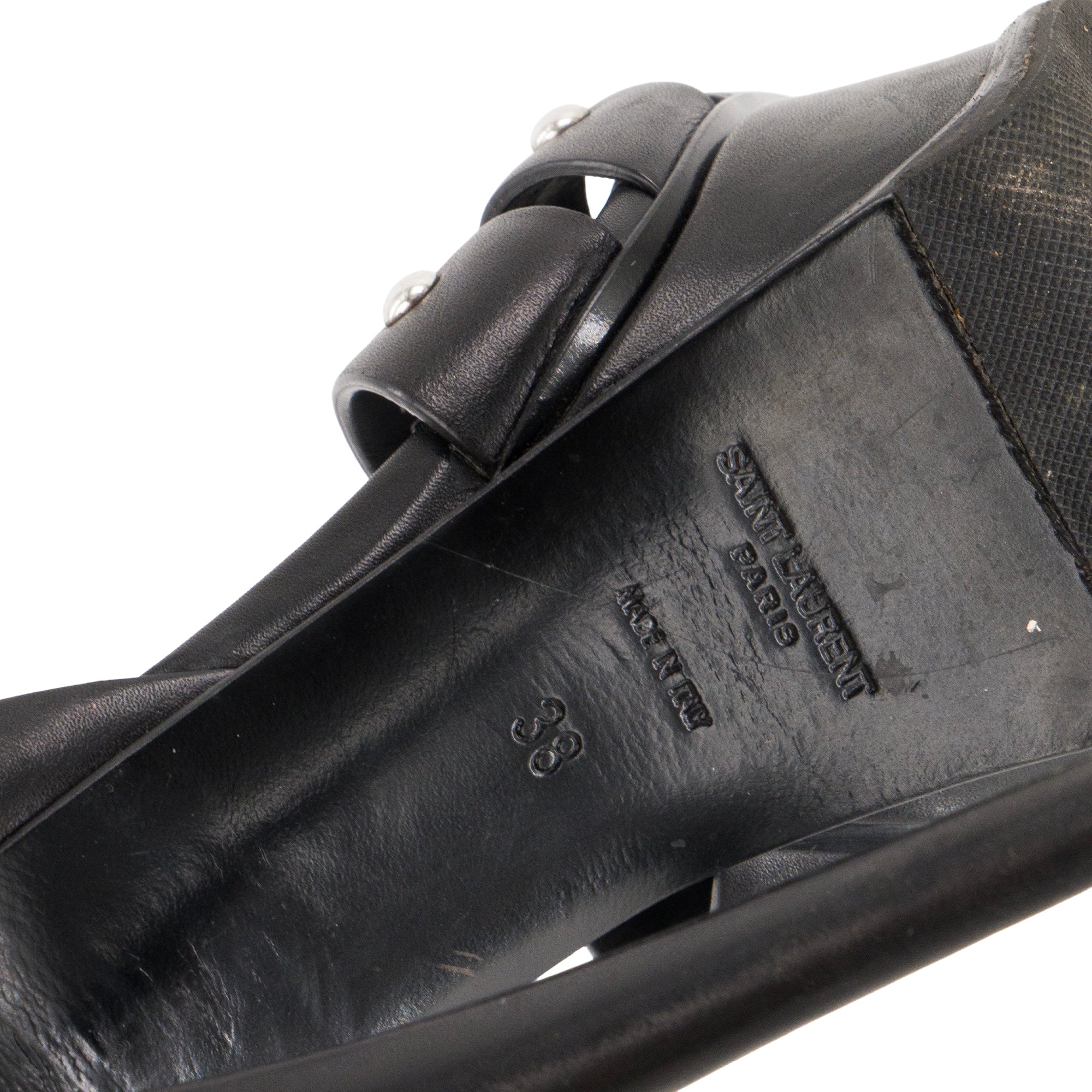 SAINT LAURENT - Sandales à talons Tribute Saint Laurent en cuir noir et clous argentés (T38)