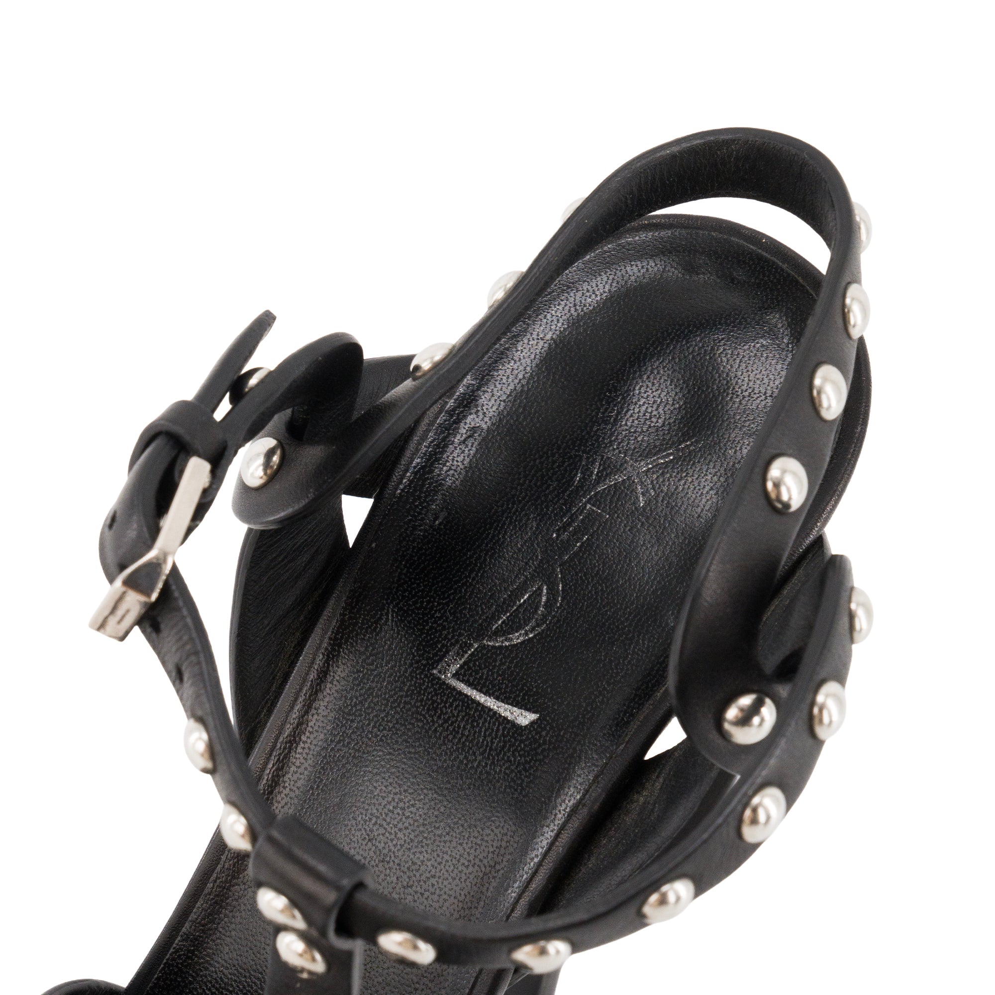 SAINT LAURENT - Sandales à talons Tribute Saint Laurent en cuir noir et clous argentés (T38)