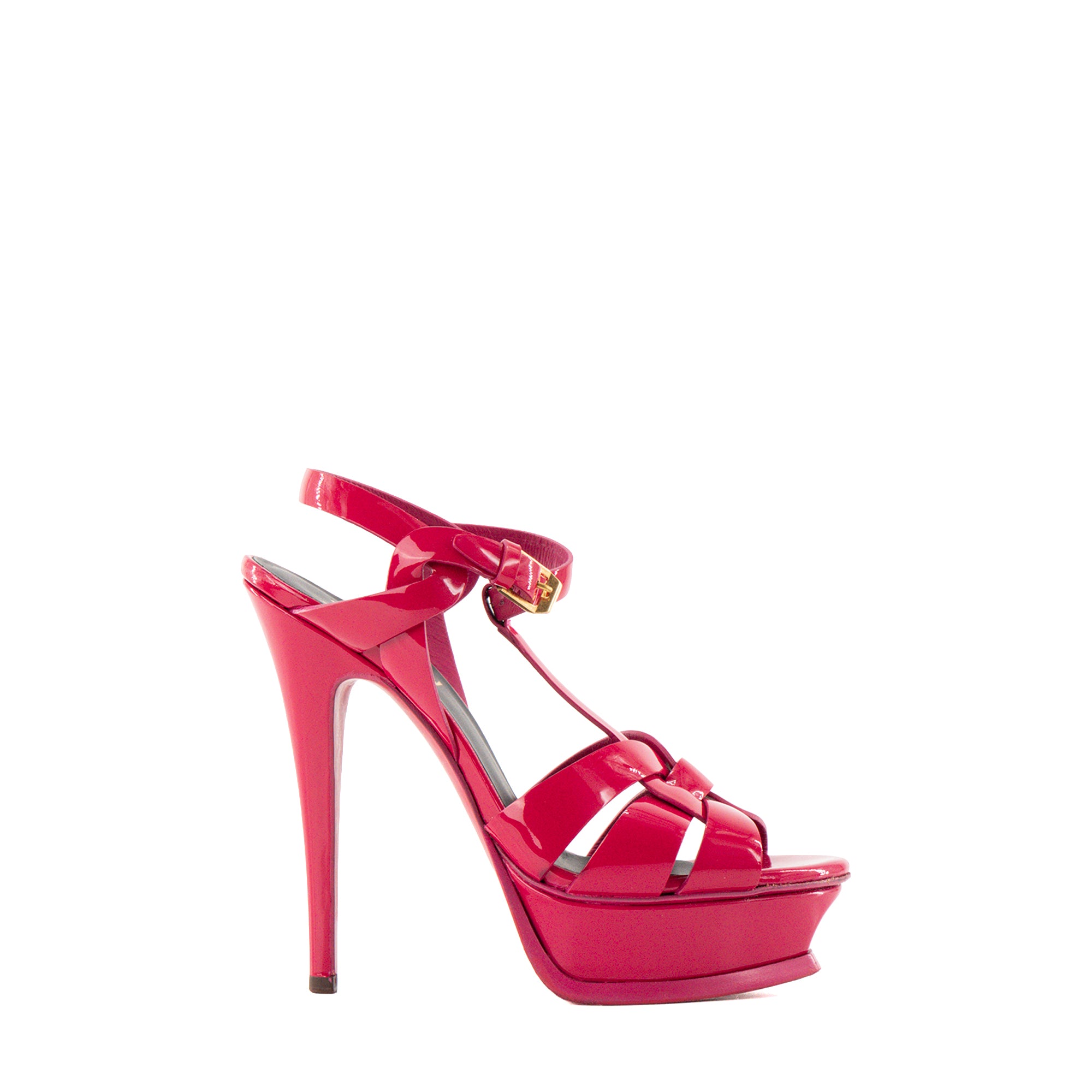 SAINT LAURENT - Sandales à talons Tribute Saint Laurent en cuir verni rose (T35)