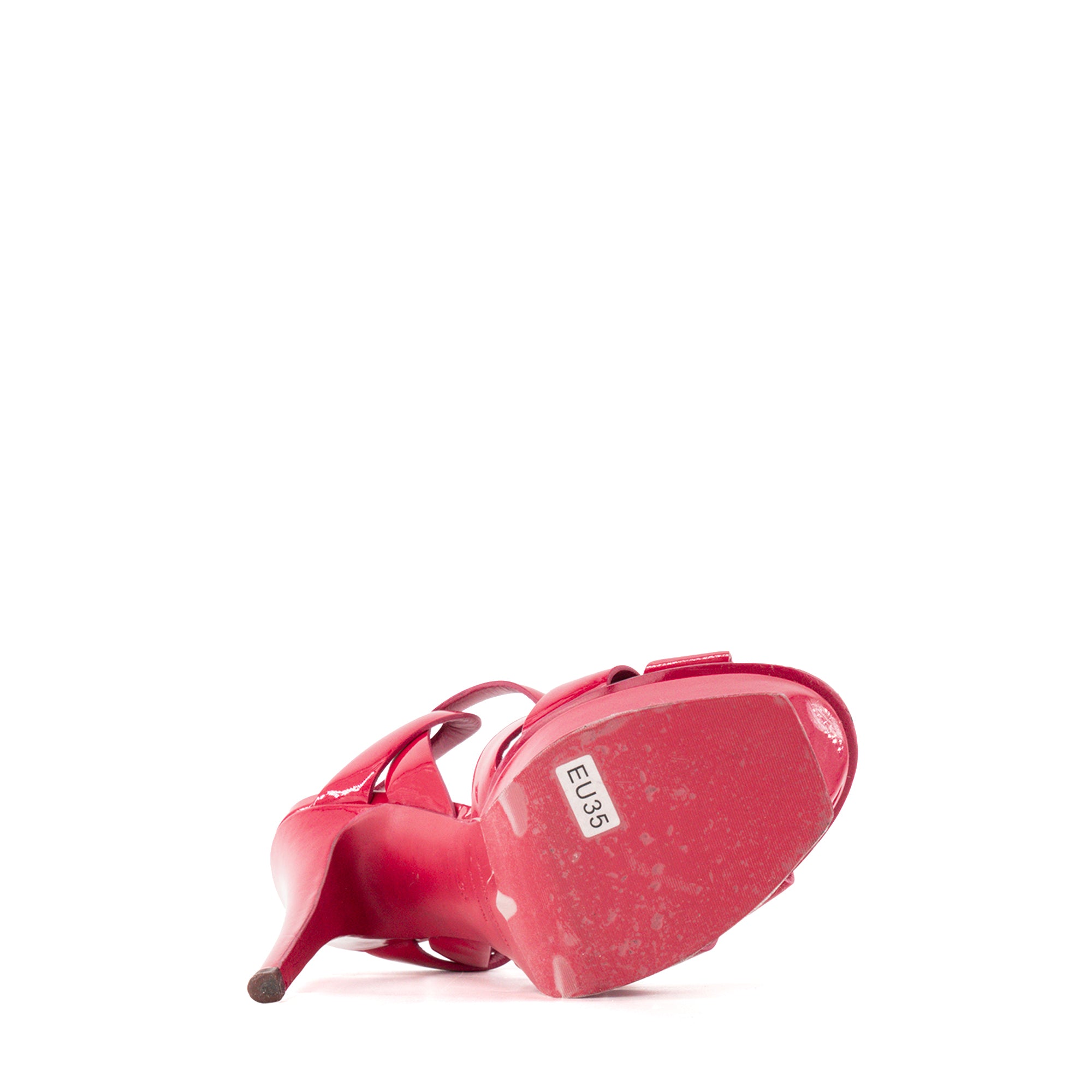 SAINT LAURENT - Pink Patent Leather Tribute Saint Laurent Heeled Sandals (Size 35)