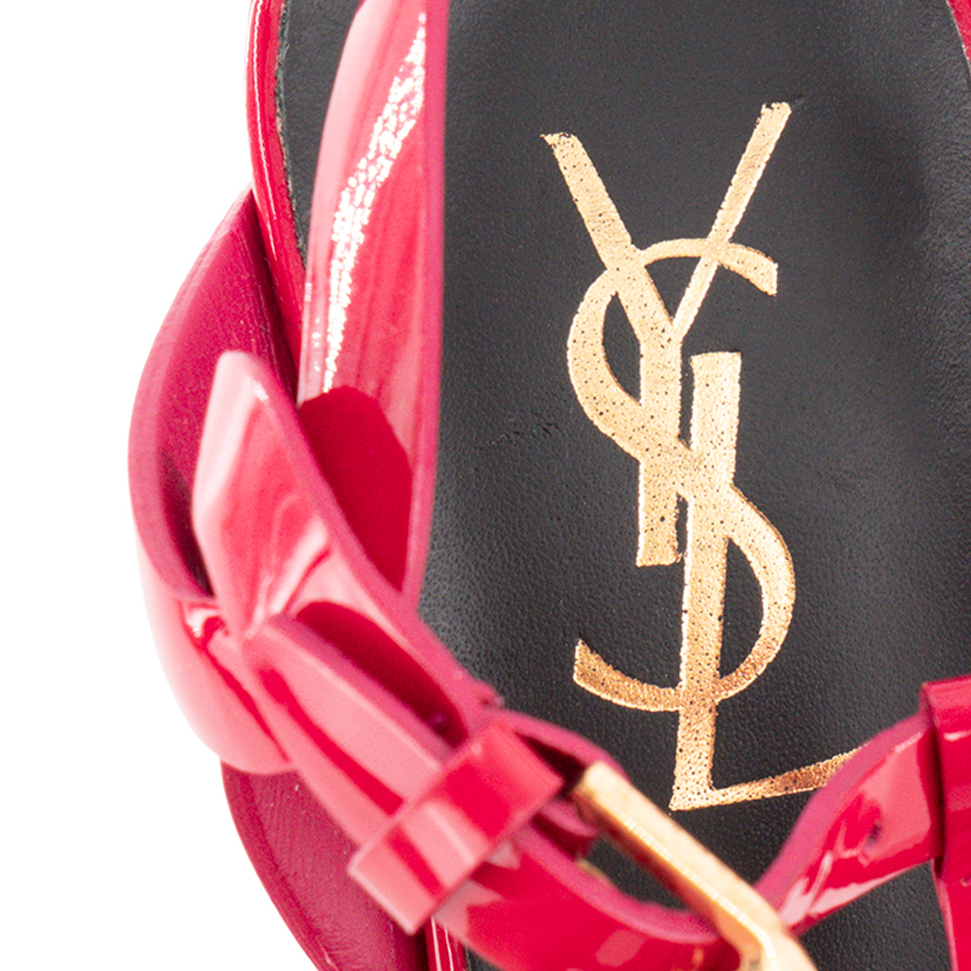SAINT LAURENT - Pink Patent Leather Tribute Saint Laurent Heeled Sandals (Size 35)